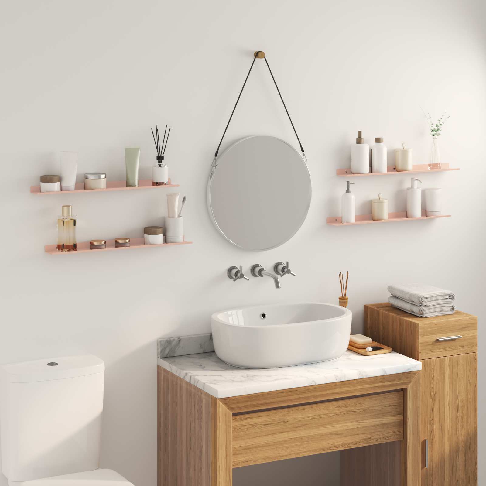 Lebdeća polica Zidne 4 pcs Ružičasta 60 x 8,5 x 2,5 cm Čelik