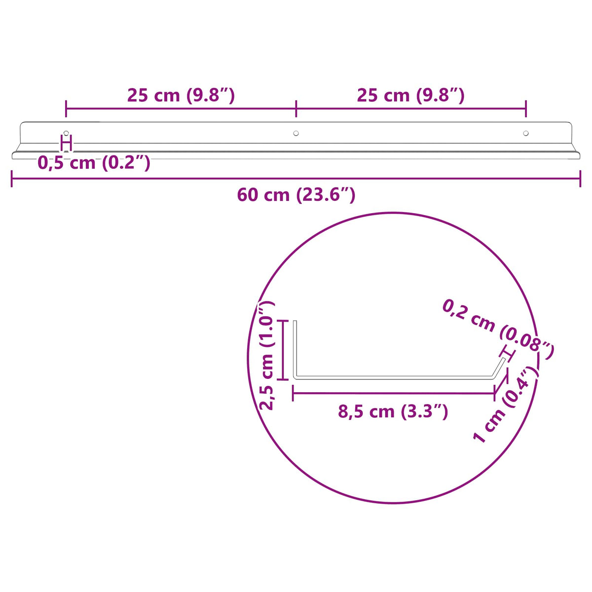 Lebdeća polica Zidne 2 pcs Antracit 60 x 8,5 x 2,5 cm Čelik