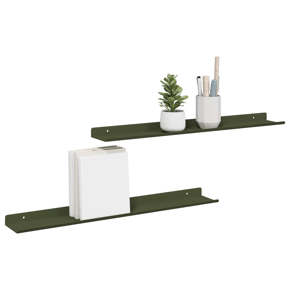 Lebdeća polica 2 pcs Maslinasto zelena 60 x 8,5 x 2,5 cm Čelik