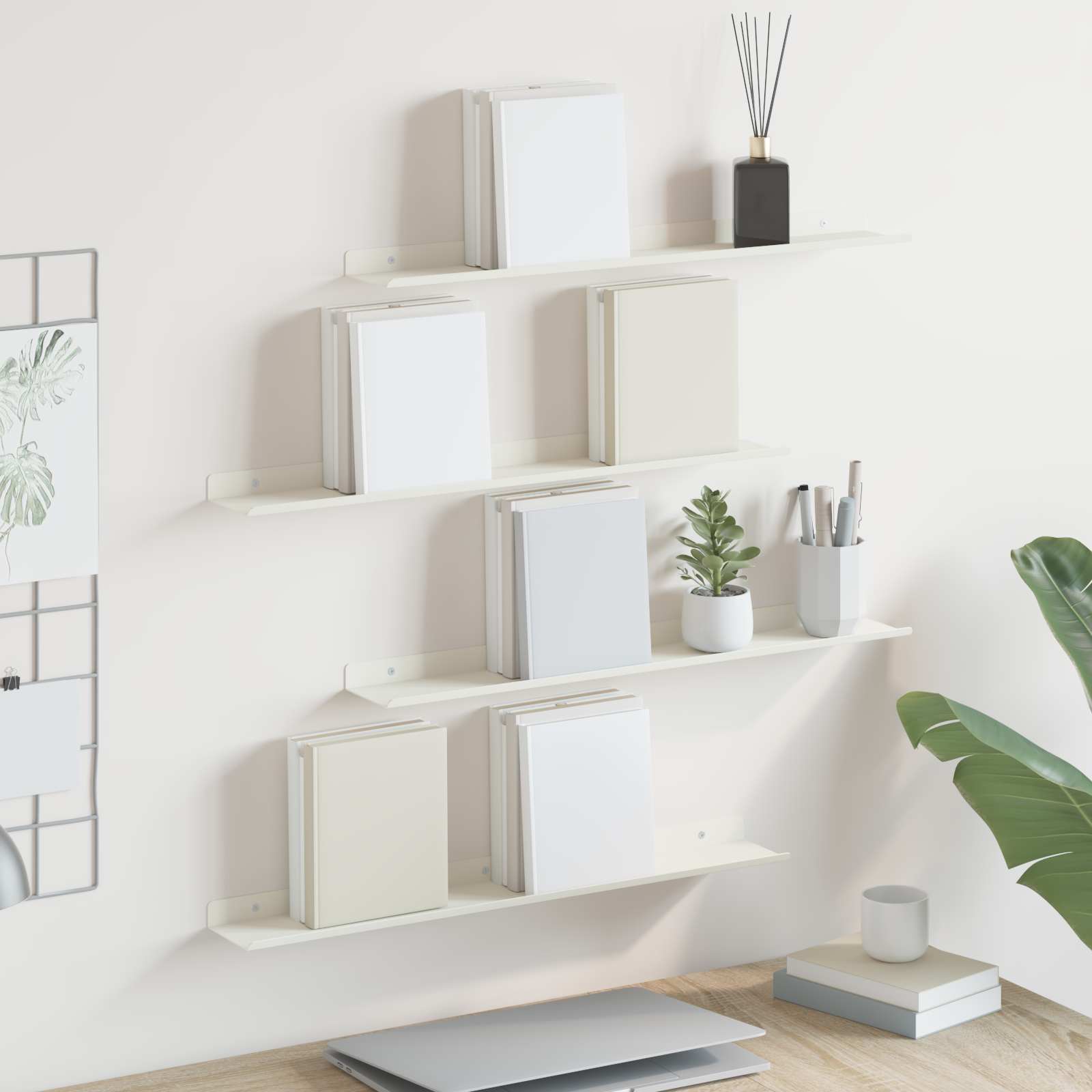 Lebdeća polica Zidne 4 pcs Bijeli 60 x 8,5 x 2,5 cm Čelik