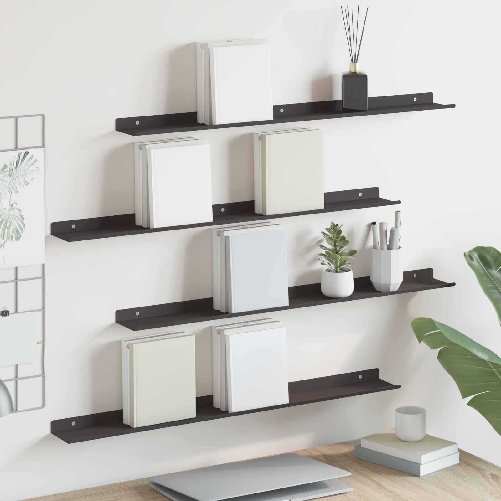 Lebdeća polica Zidne 4 pcs Crna 80 x 9 x 2,5 cm Čelik