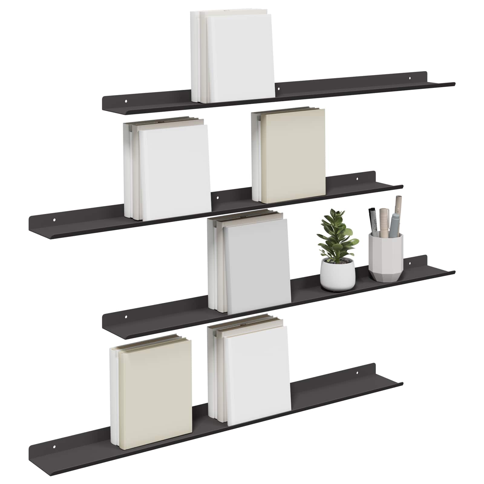 Lebdeća polica Zidne 4 pcs Crna 80 x 9 x 2,5 cm Čelik