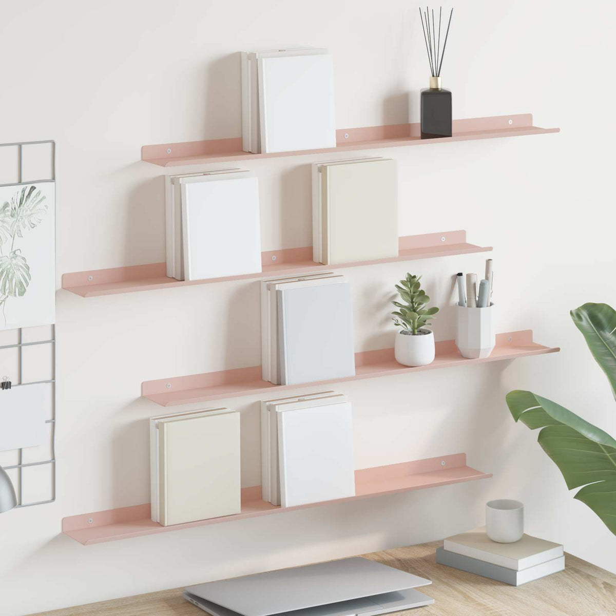 Lebdeća polica Zidne 4 pcs Ružičasta 80 x 9 x 2,5 cm Čelik