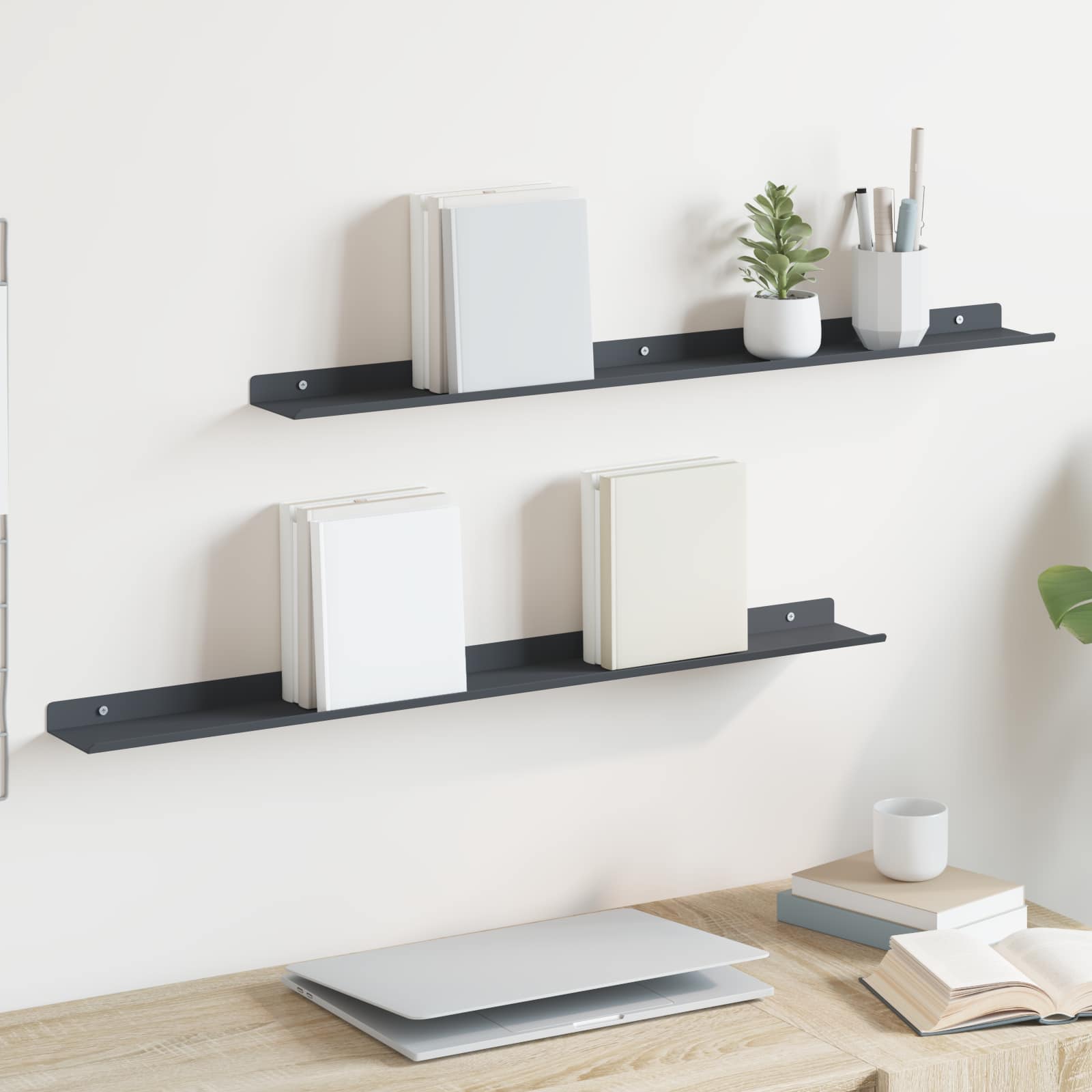 Lebdeća polica Zidne 2 pcs Antracit 80 x 9 x 2,5 cm Čelik