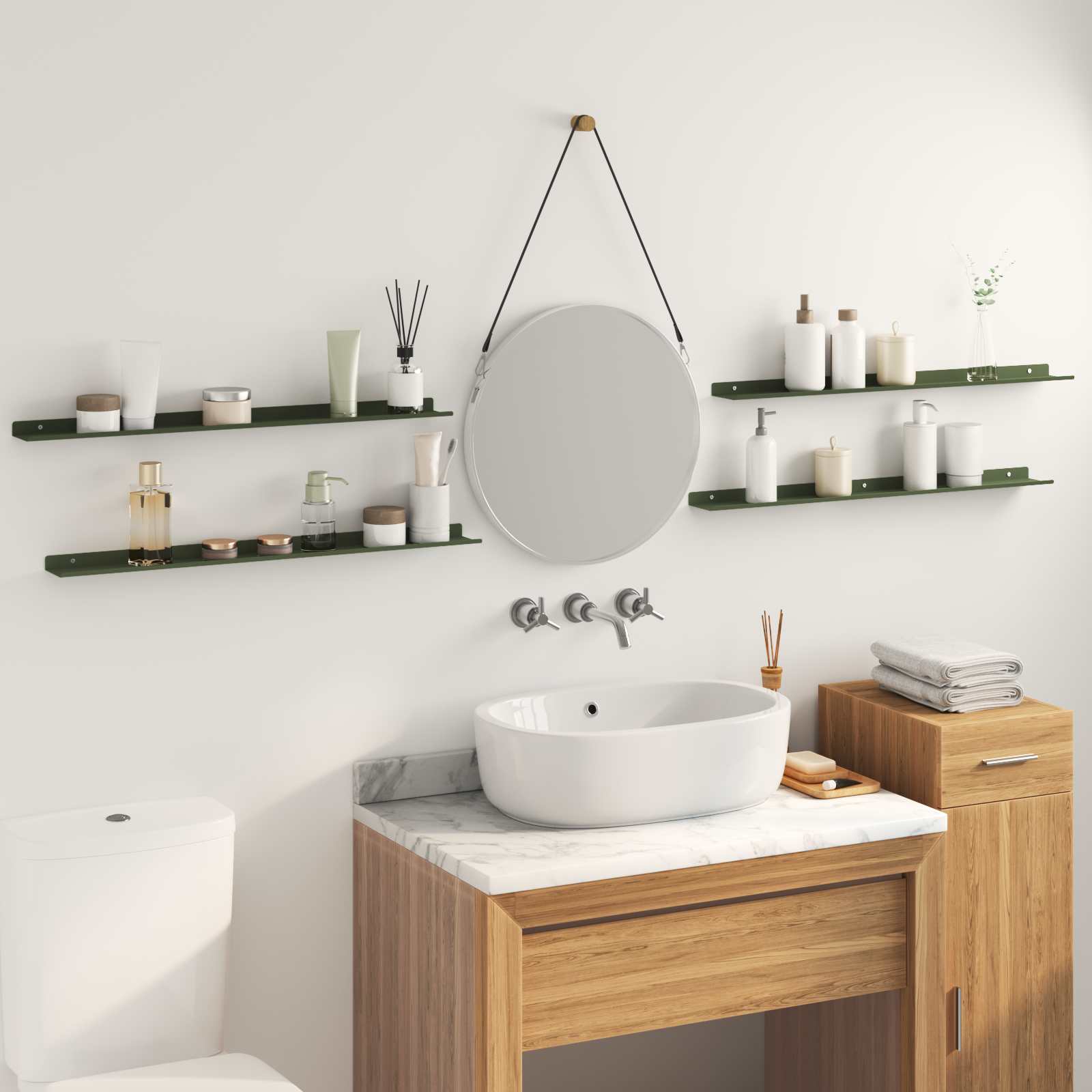 Lebdeća polica 4 pcs Maslinasto zelena 80 x 9 x 2,5 cm Čelik