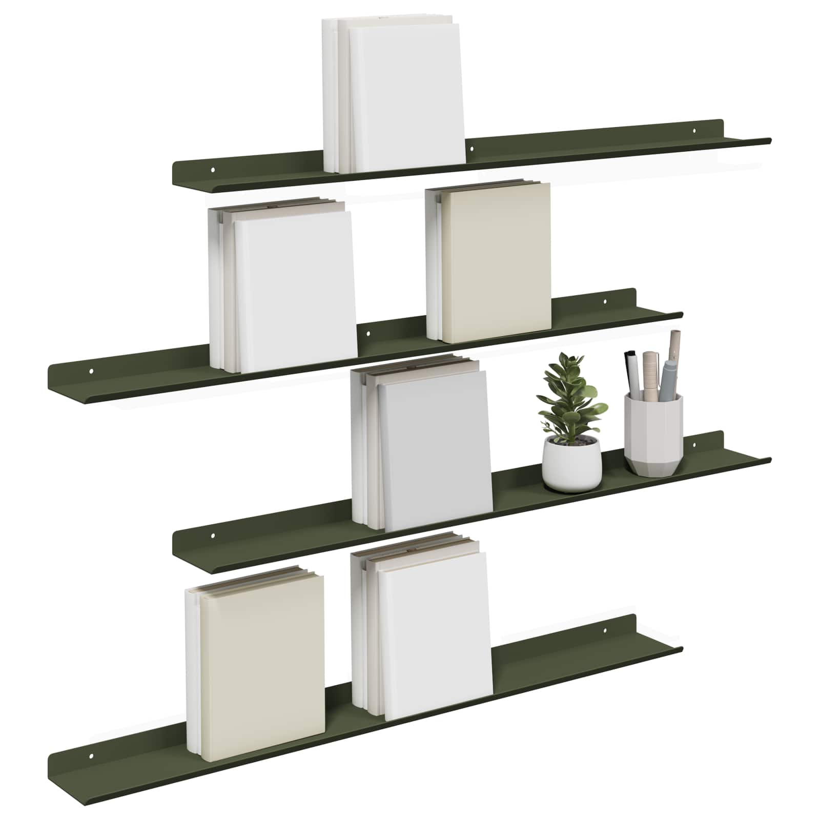 Lebdeća polica 4 pcs Maslinasto zelena 80 x 9 x 2,5 cm Čelik
