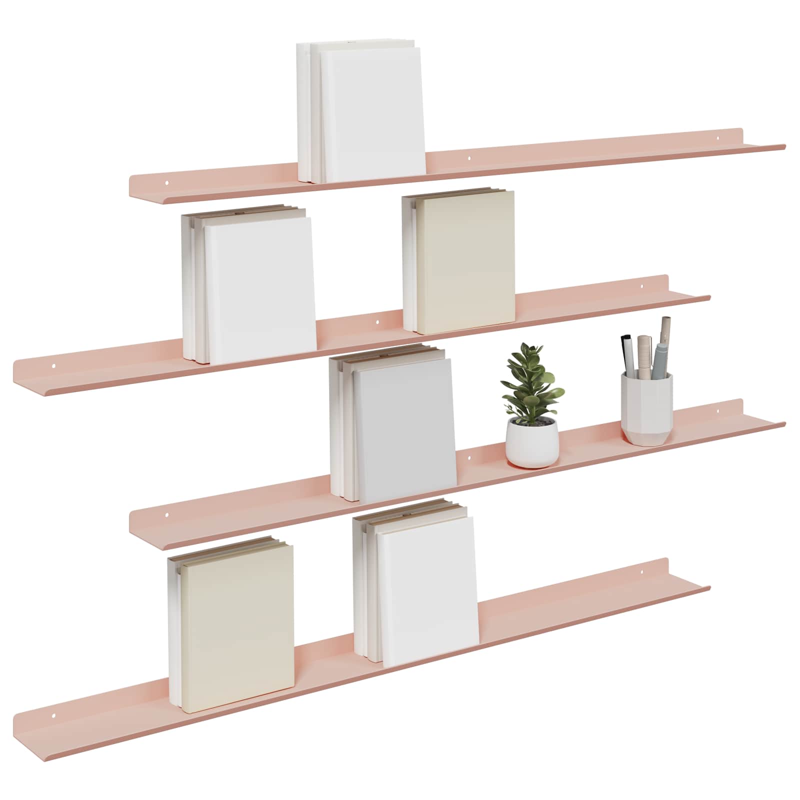 Lebdeća polica Zidne 4 pcs Ružičasta 100 x 9 x 2,5 cm Čelik