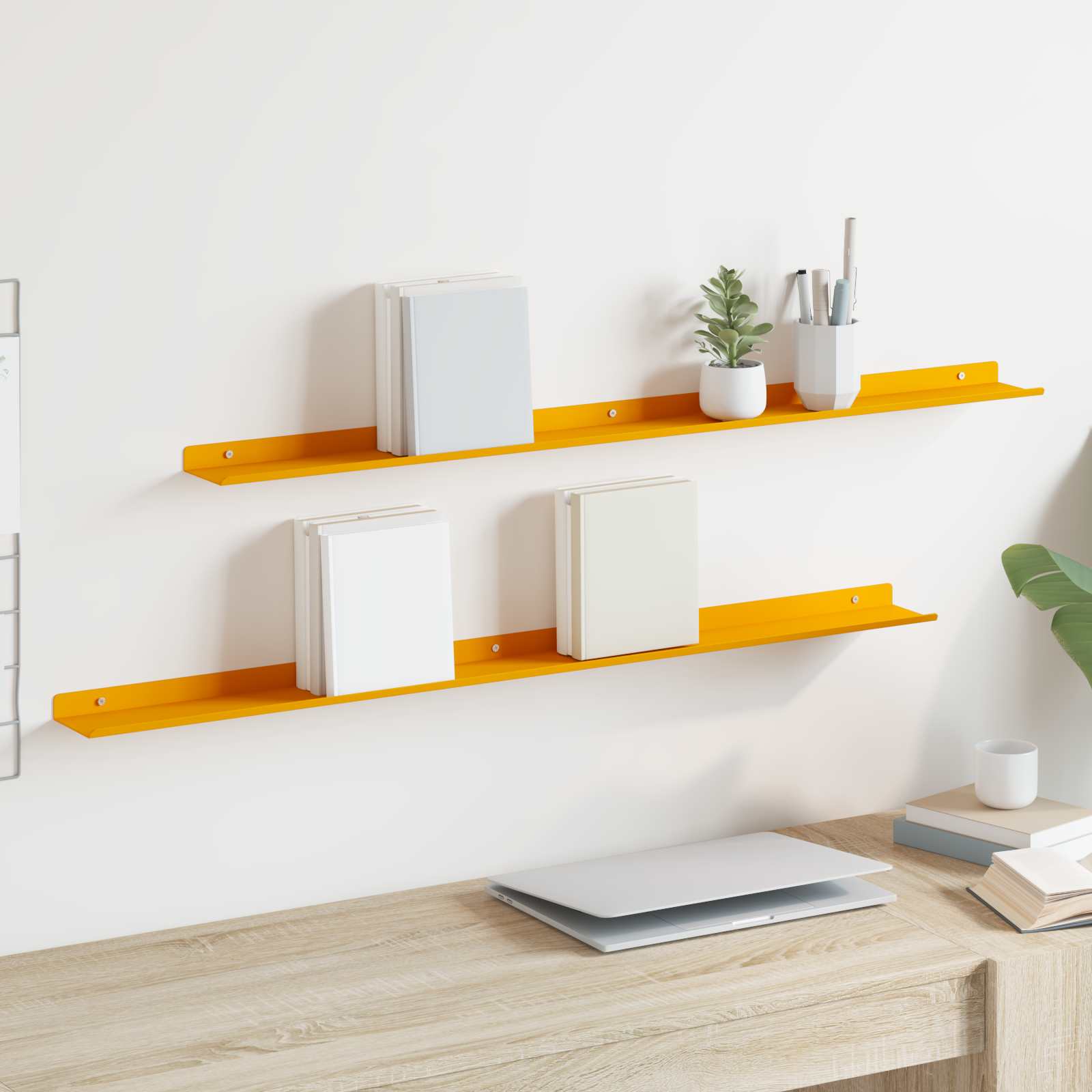 Lebdeća polica Zidne 2 pcs Žuta 100 x 9 x 2,5 cm Čelik