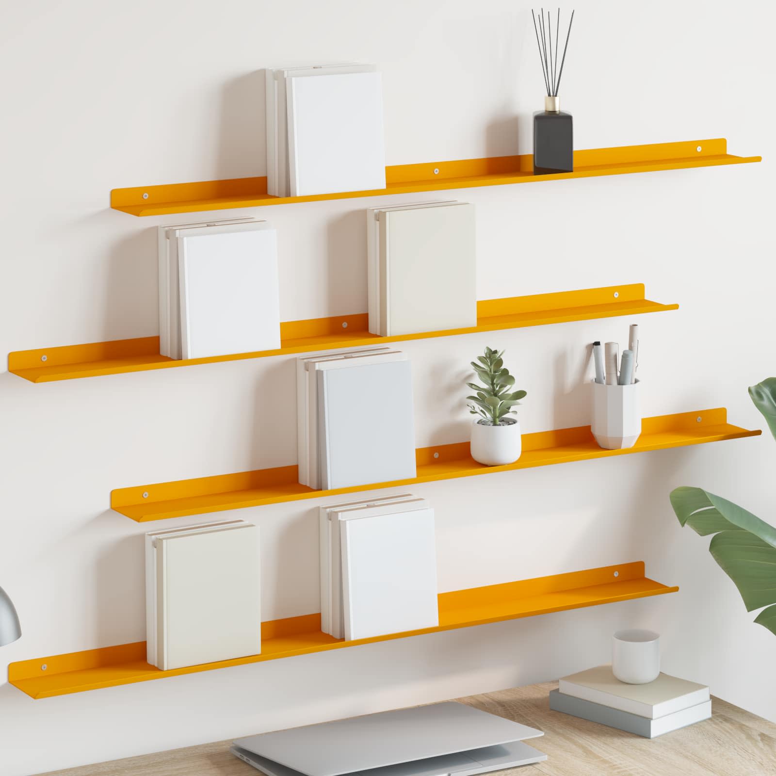 Lebdeća polica Zidne 4 pcs Žuta 100 x 9 x 2,5 cm Čelik