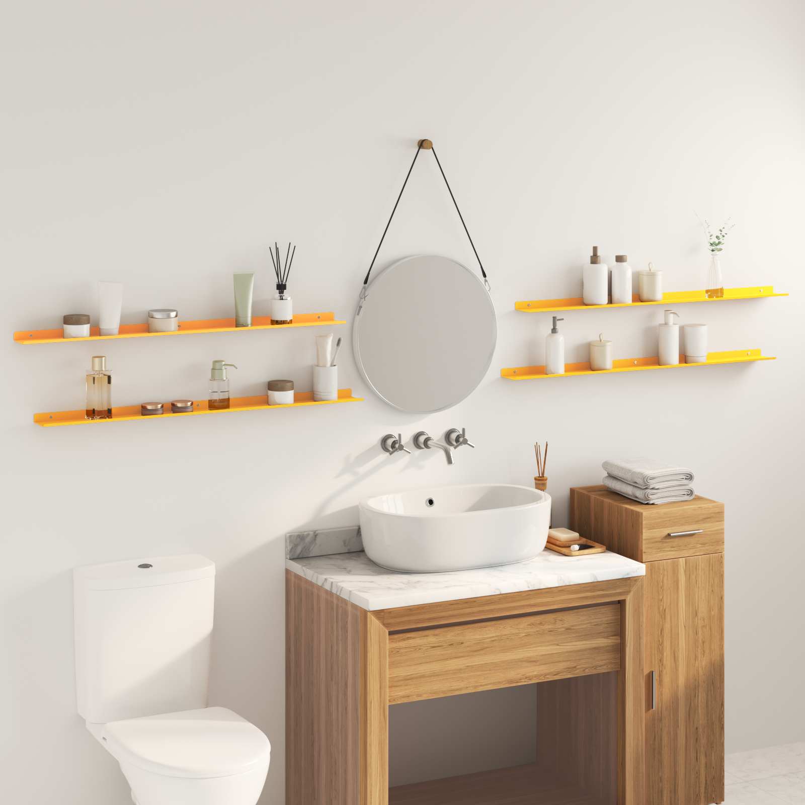 Lebdeća polica Zidne 4 pcs Žuta 100 x 9 x 2,5 cm Čelik
