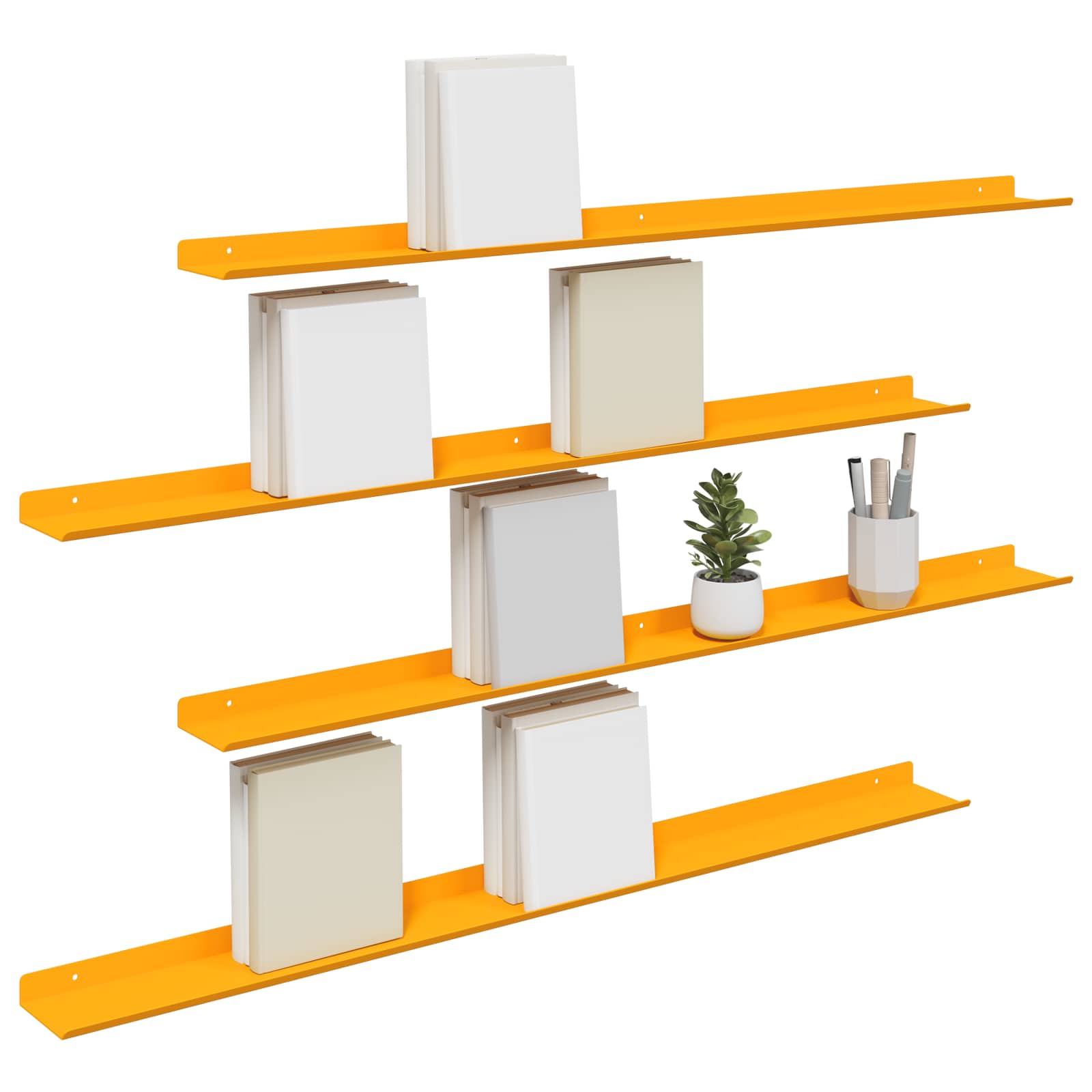 Lebdeća polica Zidne 4 pcs Žuta 100 x 9 x 2,5 cm Čelik