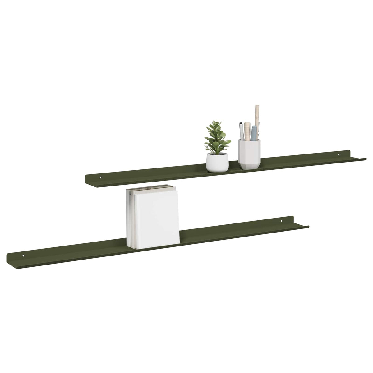 Lebdeća polica 2 pcs Maslinasto zelena 100 x 9 x 2,5 cm Čelik