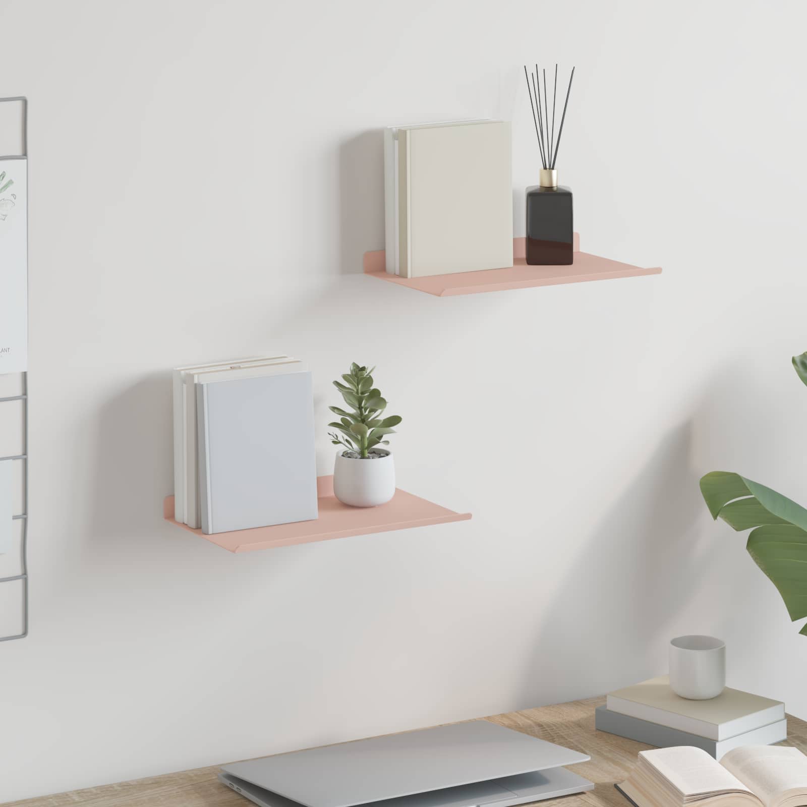 Lebdeća polica Zidne 2 pcs Ružičasta 30 x 18 x 2,5 cm Čelik