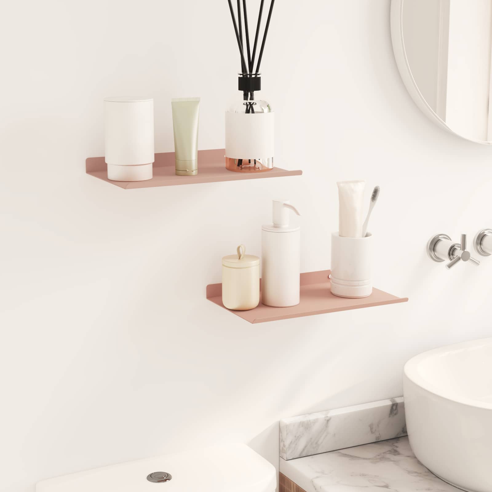 Lebdeća polica Zidne 2 pcs Ružičasta 30 x 18 x 2,5 cm Čelik