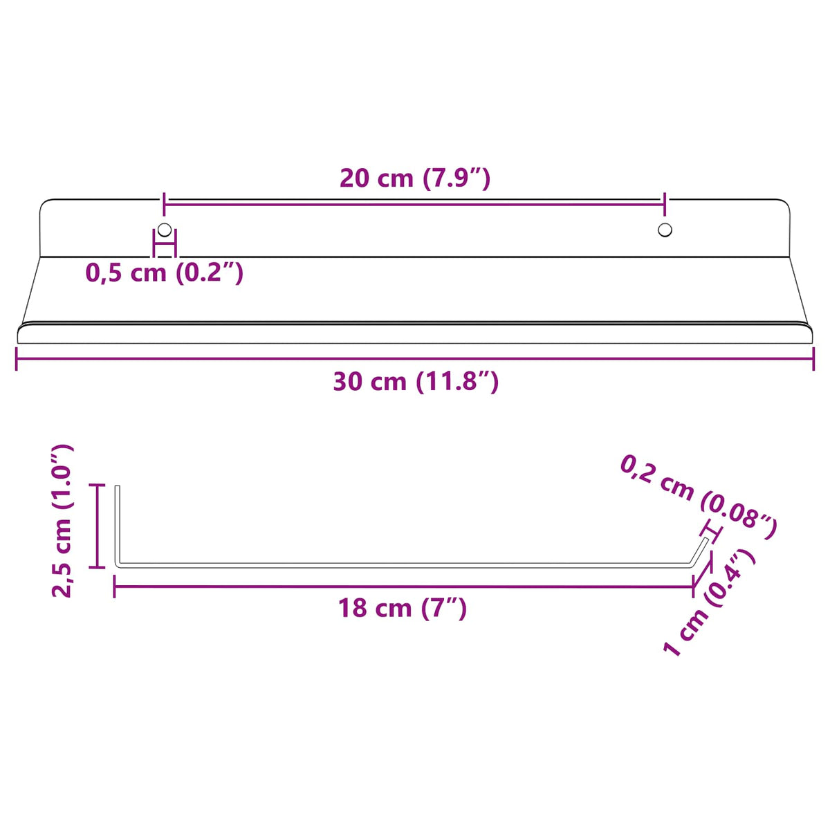 Lebdeća polica Zidne 2 pcs Ružičasta 30 x 18 x 2,5 cm Čelik