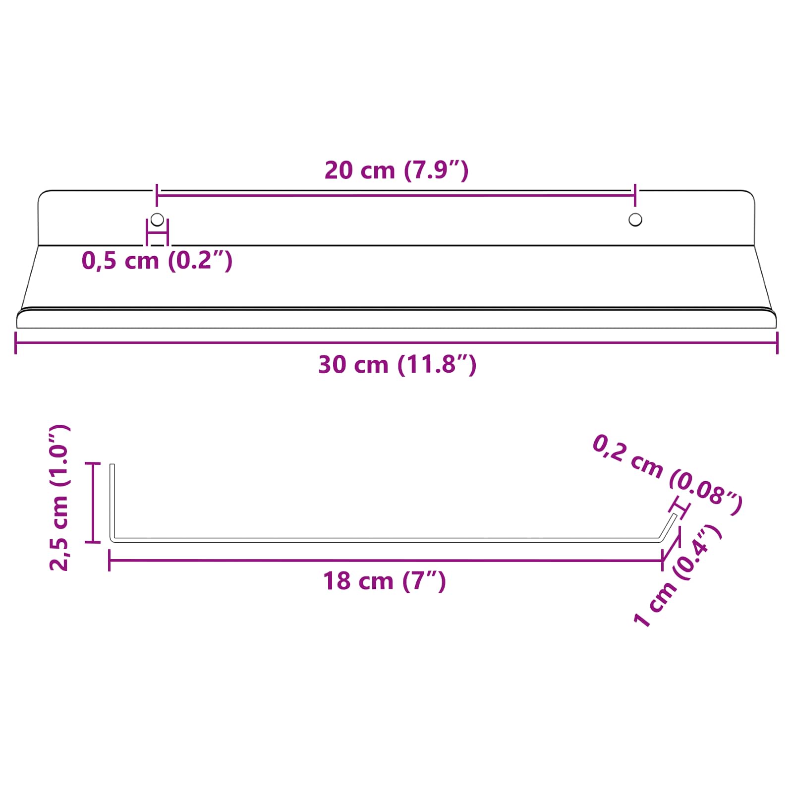 Lebdeća polica Zidne 2 pcs Antracit 30 x 18 x 2,5 cm Čelik