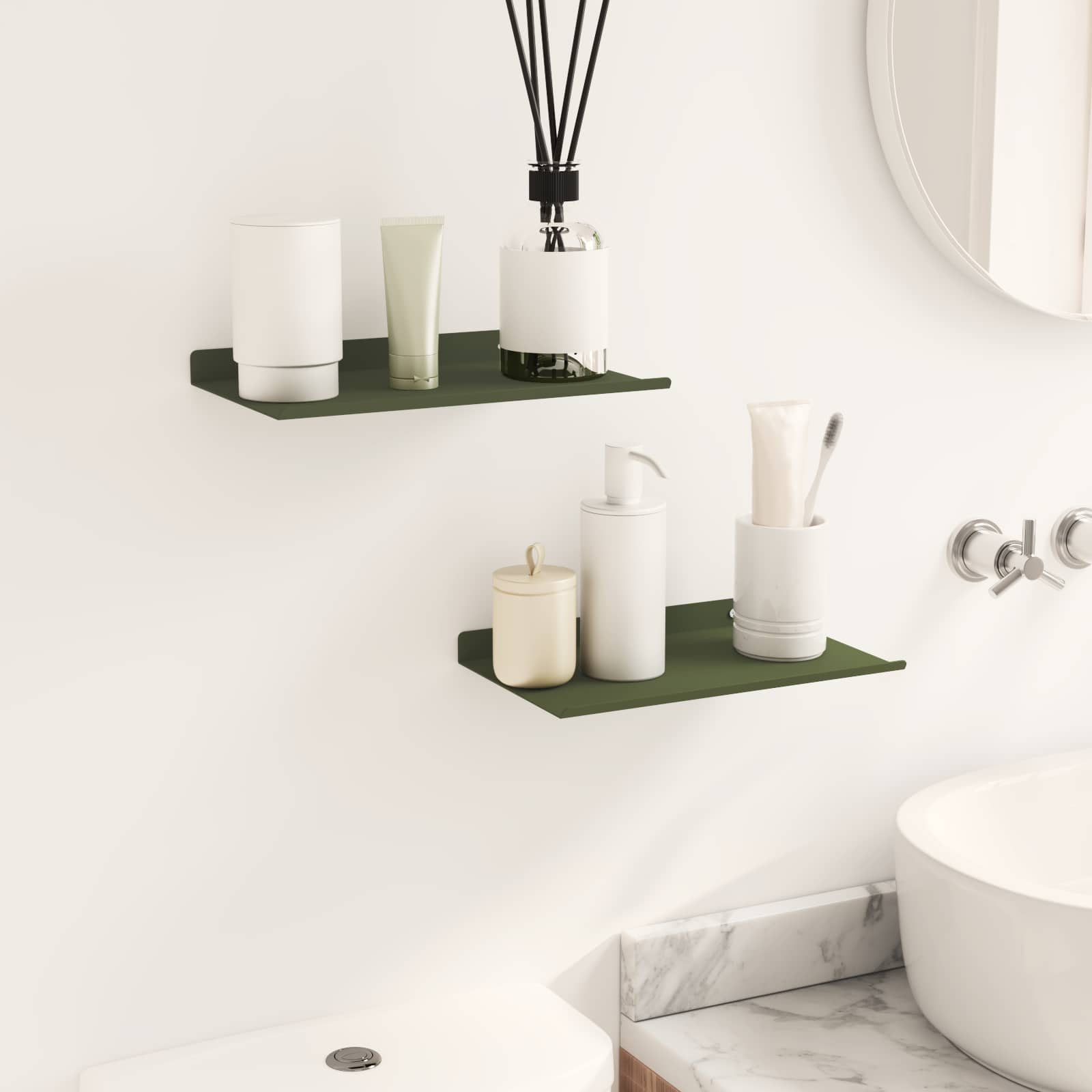 Lebdeća polica 2 pcs Maslinasto zelena 30 x 18 x 2,5 cm Čelik
