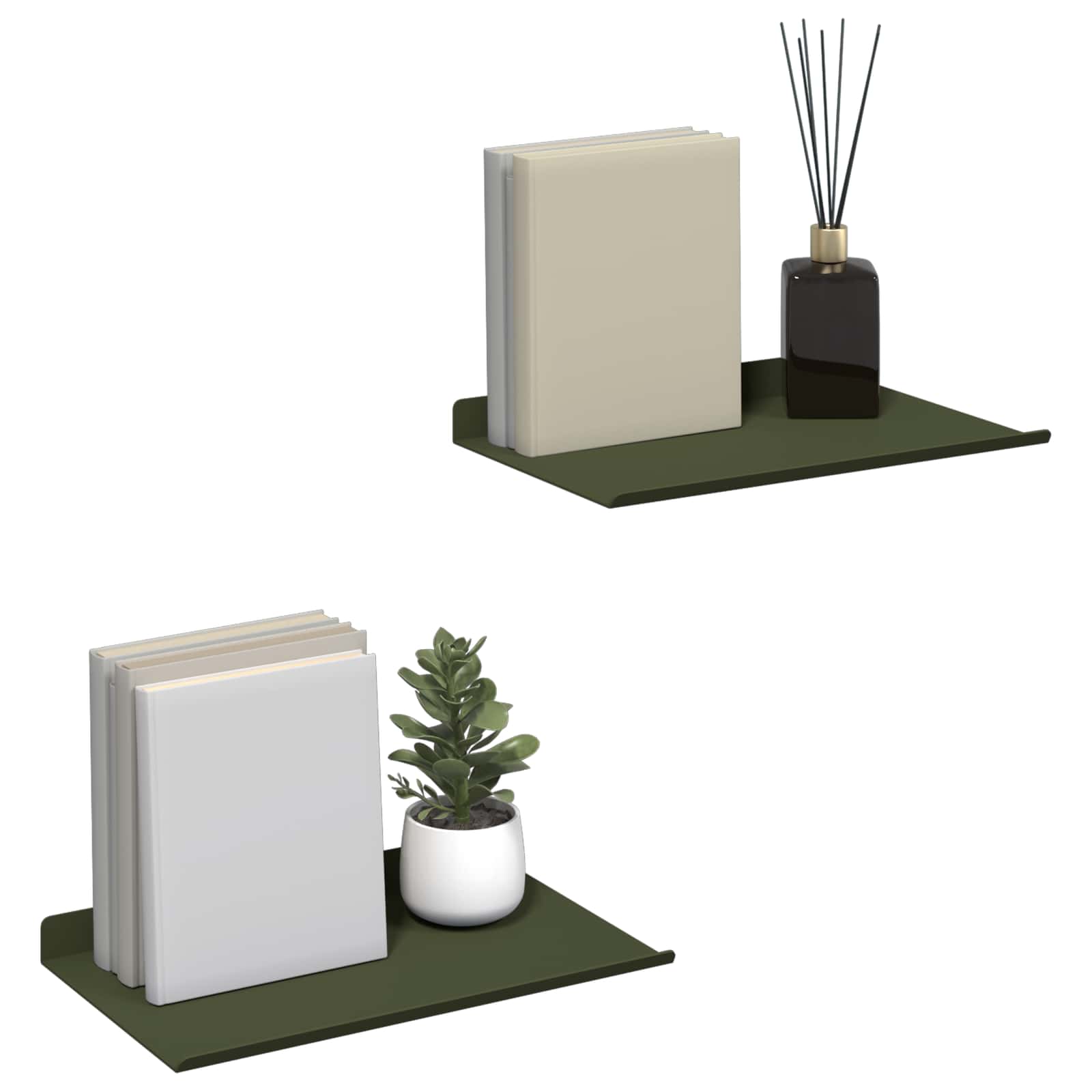Lebdeća polica 2 pcs Maslinasto zelena 30 x 18 x 2,5 cm Čelik