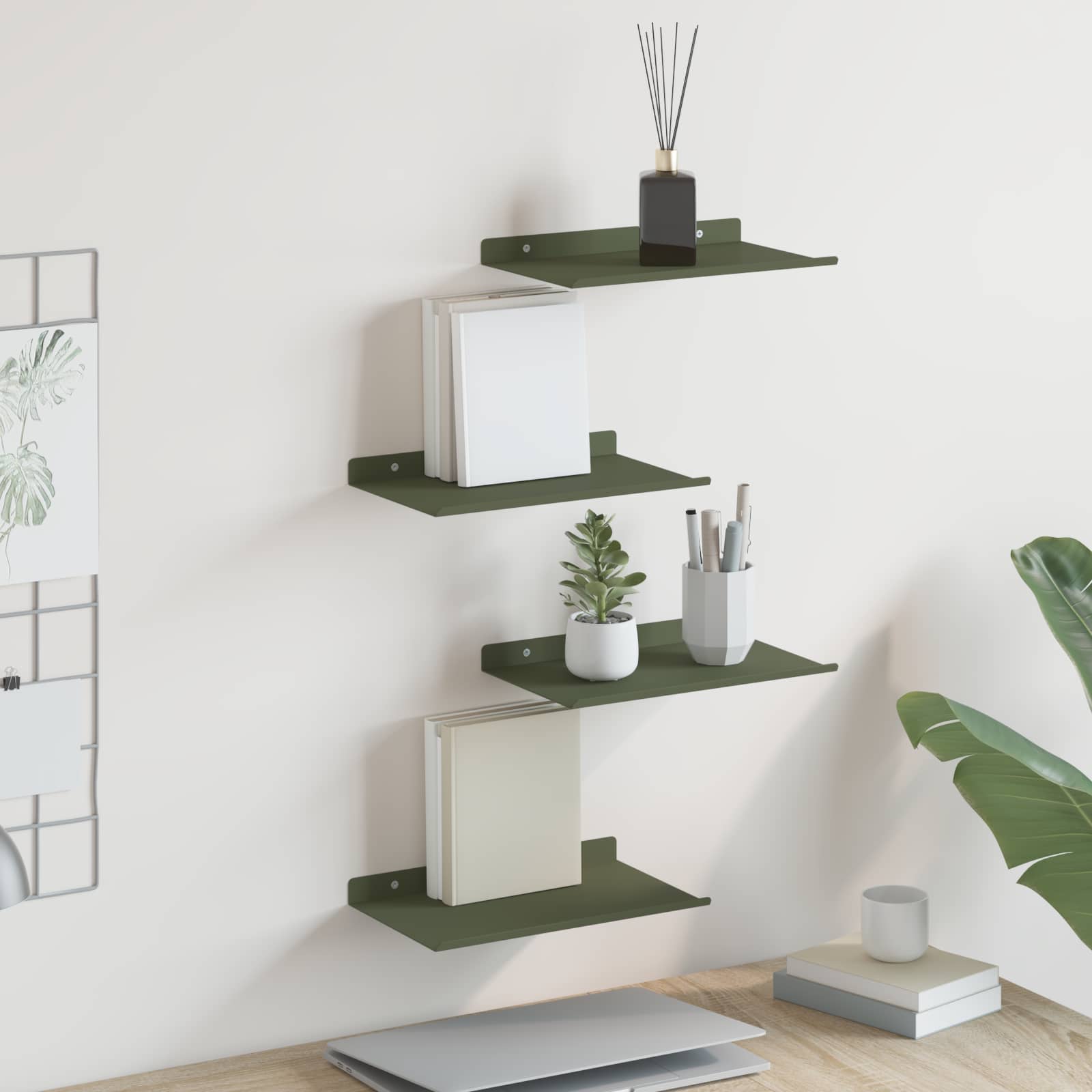 Lebdeća polica 4 pcs Maslinasto zelena 30 x 18 x 2,5 cm Čelik