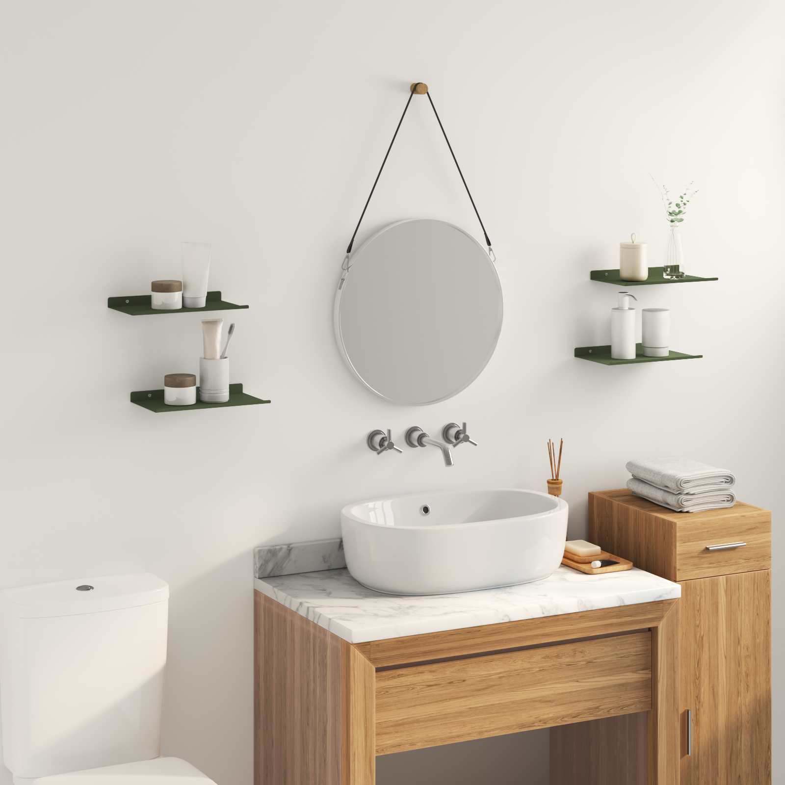 Lebdeća polica 4 pcs Maslinasto zelena 30 x 18 x 2,5 cm Čelik