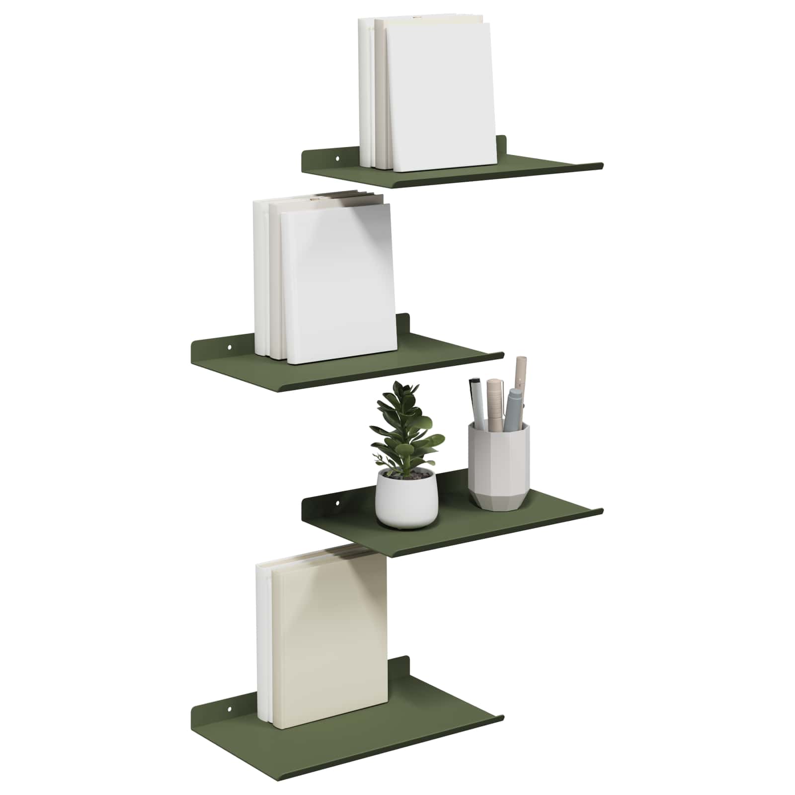 Lebdeća polica 4 pcs Maslinasto zelena 30 x 18 x 2,5 cm Čelik