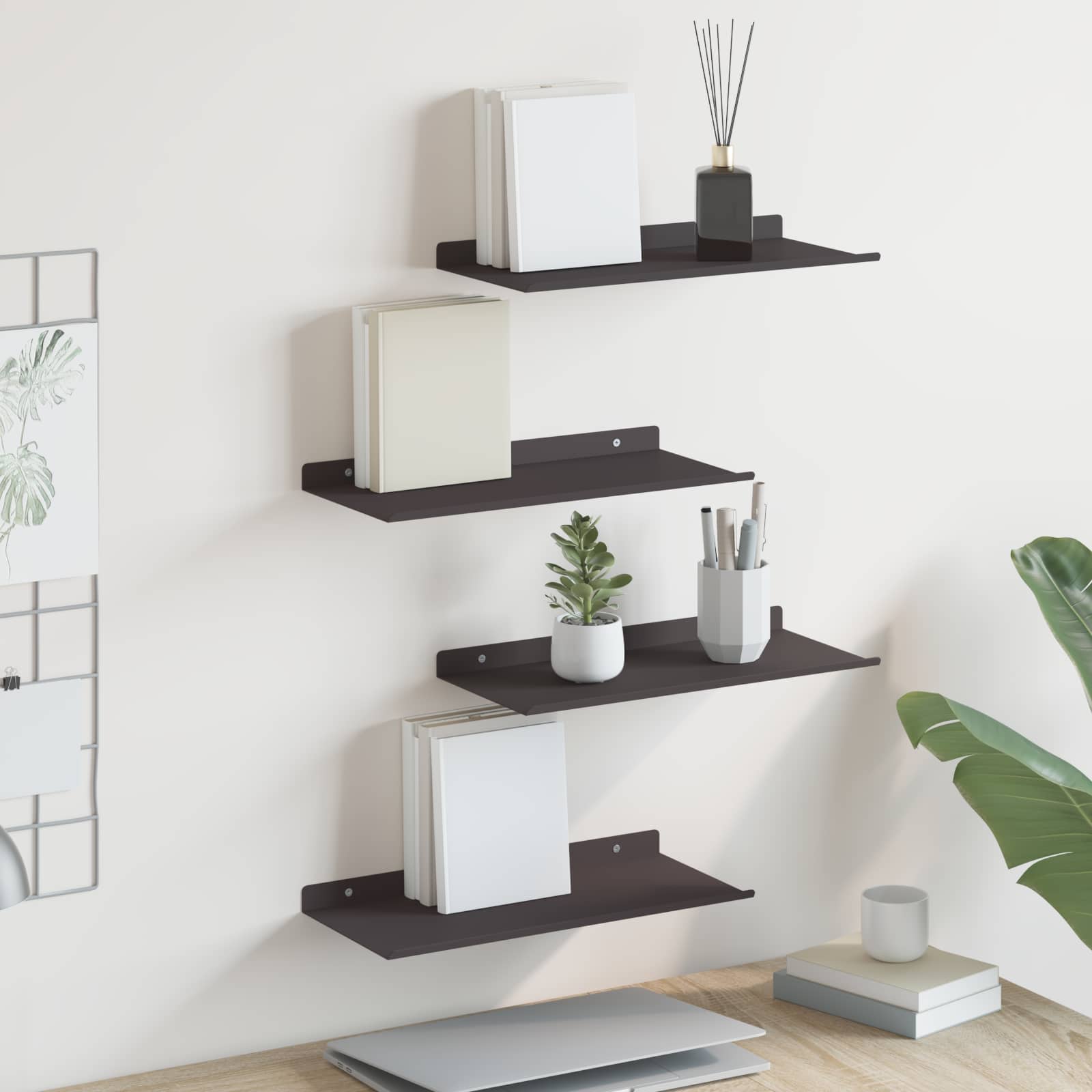 Lebdeća polica Zidne 4 pcs Crna 40 x 18 x 2,5 cm Čelik