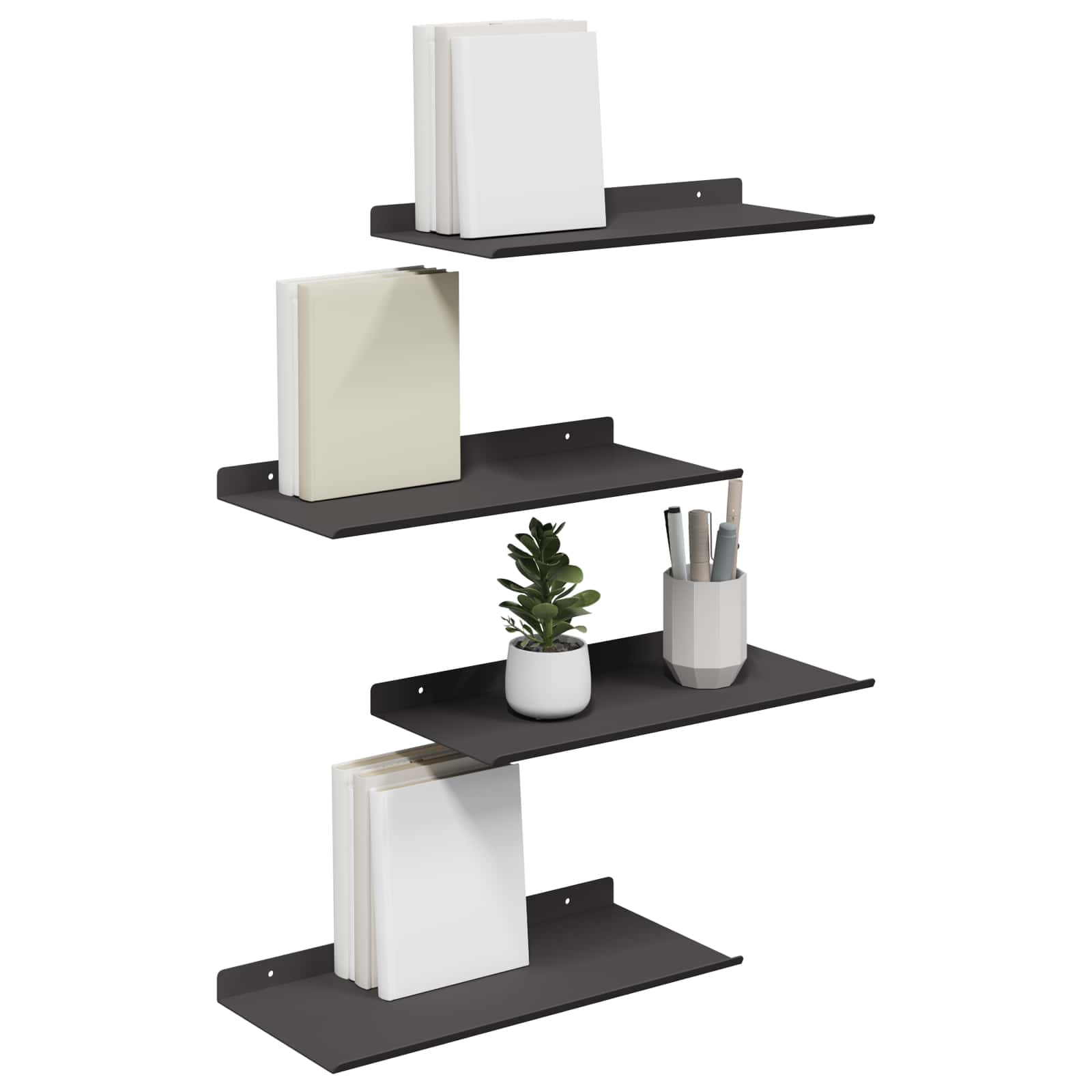 Lebdeća polica Zidne 4 pcs Crna 40 x 18 x 2,5 cm Čelik