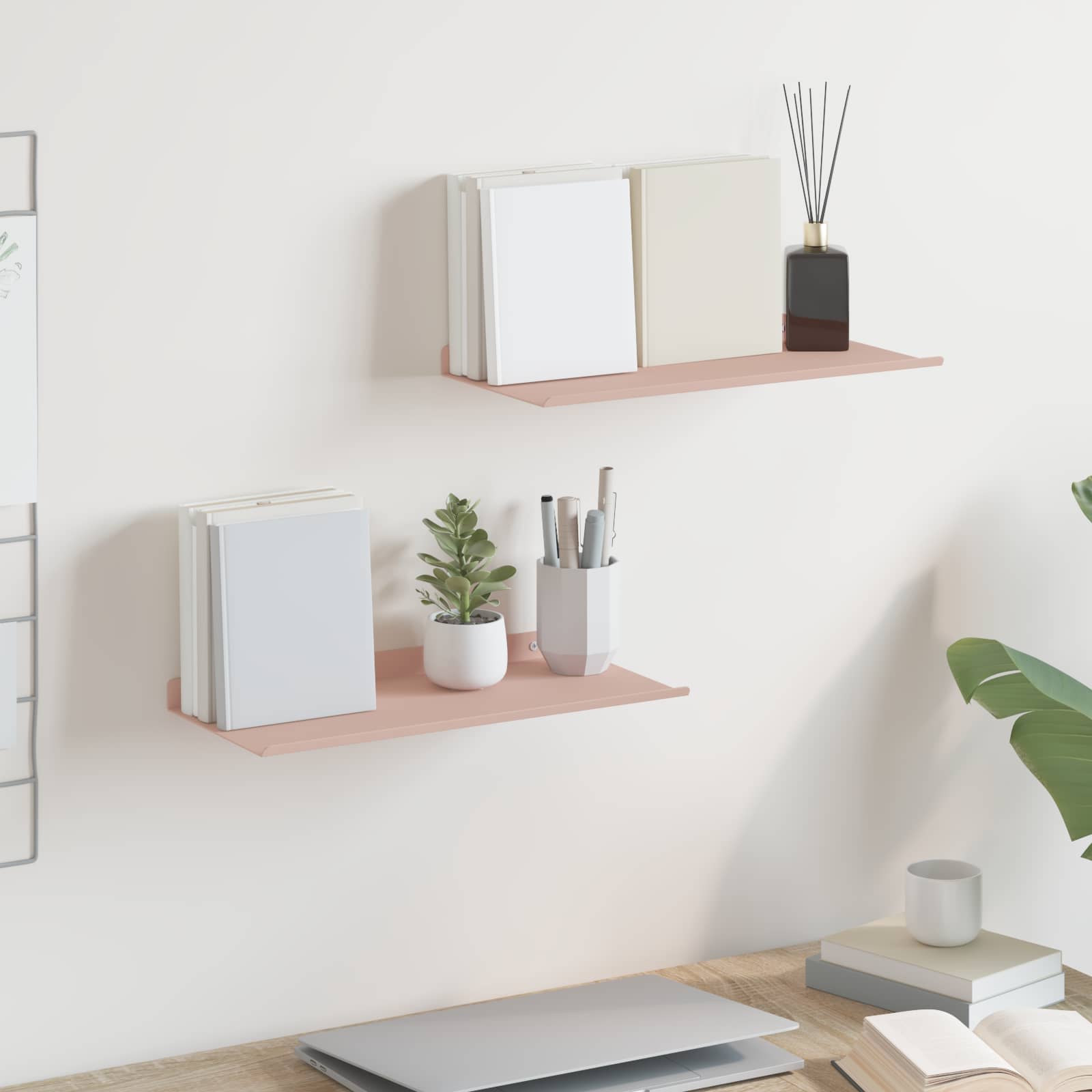 Lebdeća polica Zidne 2 pcs Ružičasta 40 x 18 x 2,5 cm Čelik