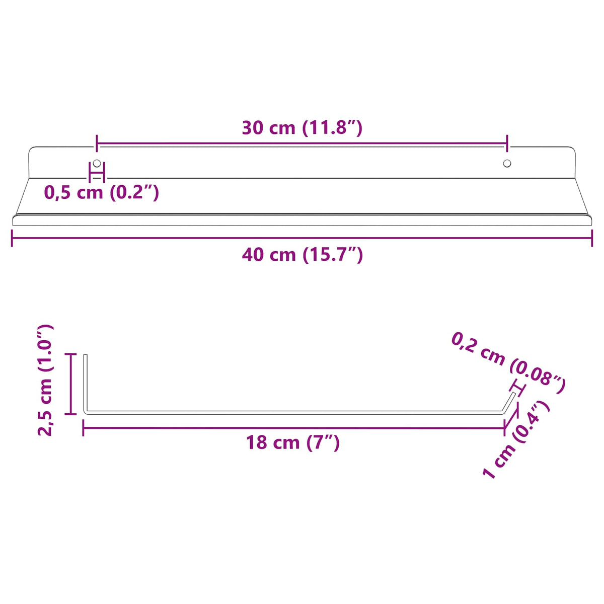 Lebdeća polica Zidne 4 pcs Ružičasta 40 x 18 x 2,5 cm Čelik