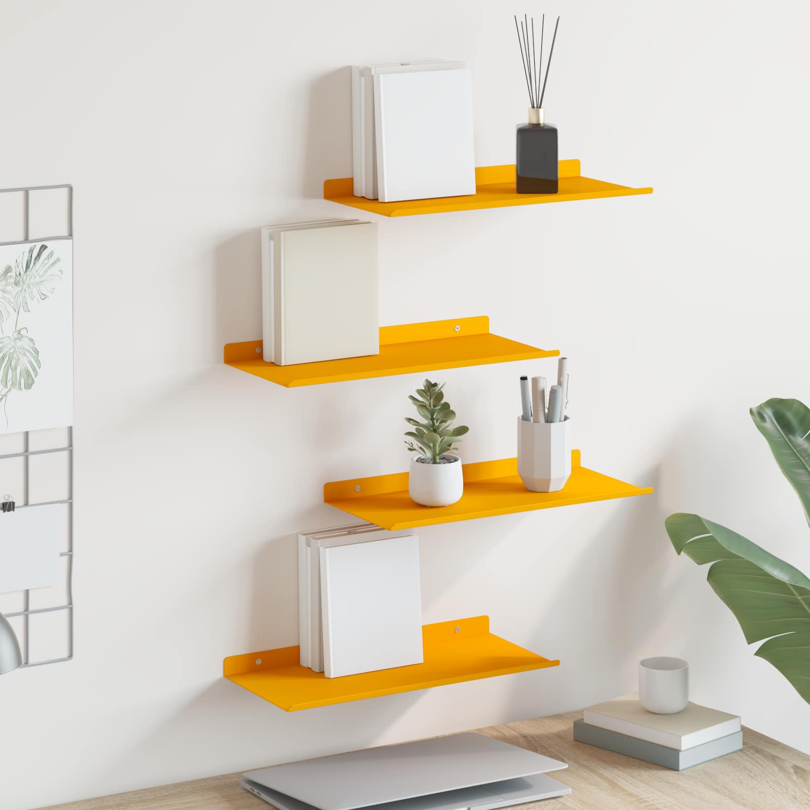Lebdeća polica Zidne 4 pcs Žuta 40 x 18 x 2,5 cm Čelik