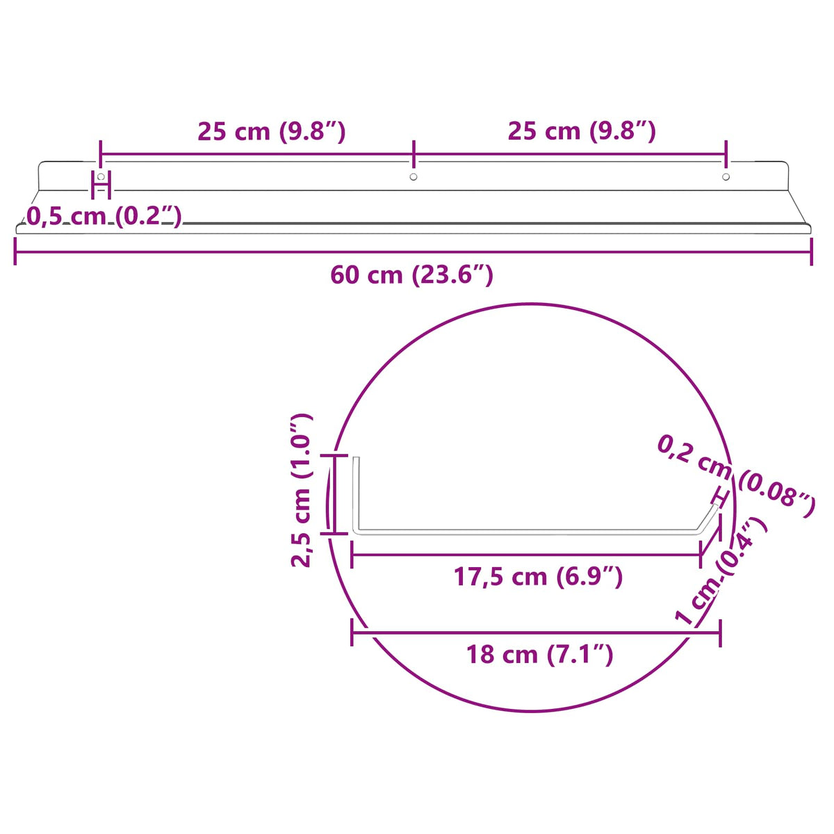Lebdeća polica Zidne 4 pcs Antracit 60 x 18 x 2,5 cm Čelik