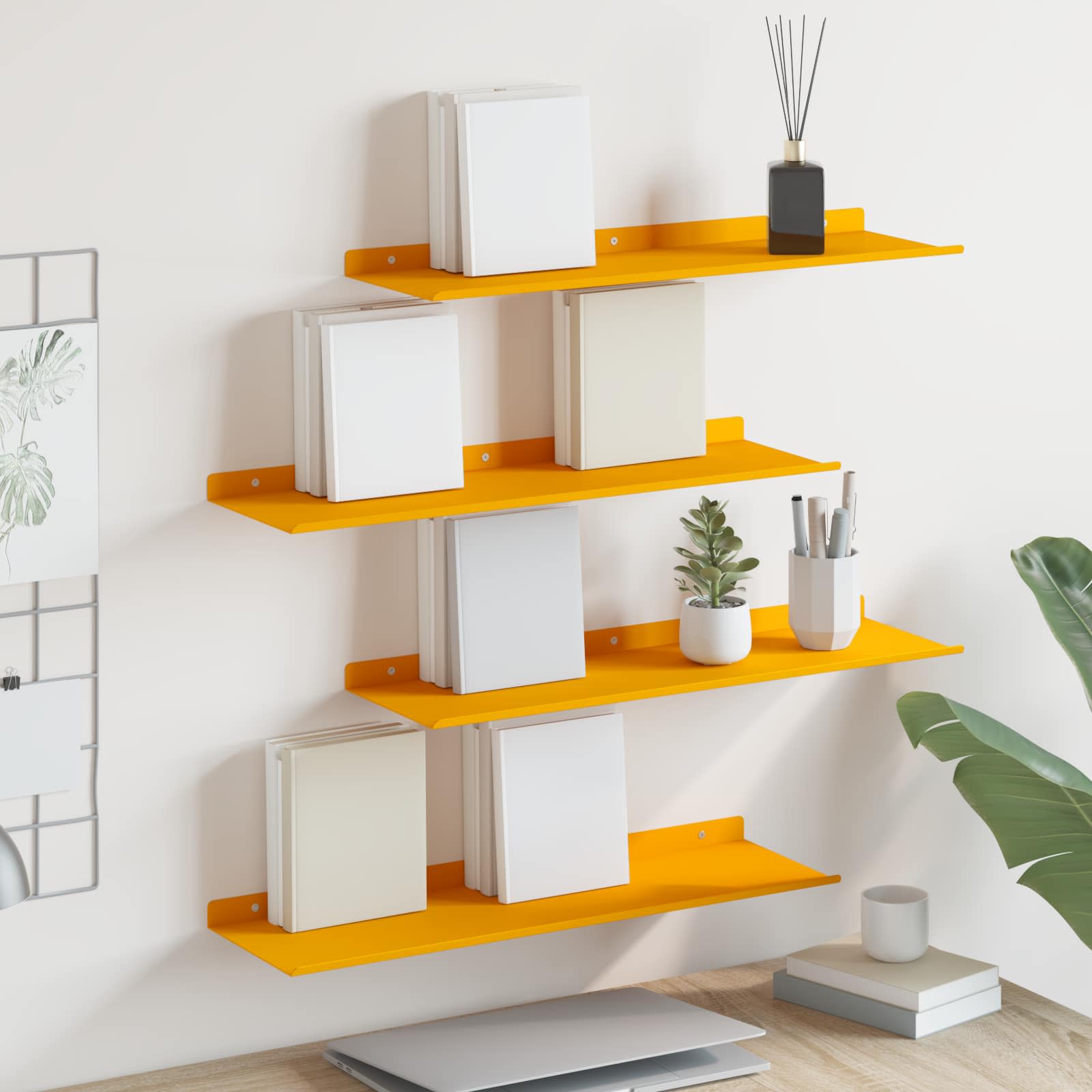 Lebdeća polica Zidne 4 pcs Žuta 60 x 18 x 2,5 cm Čelik