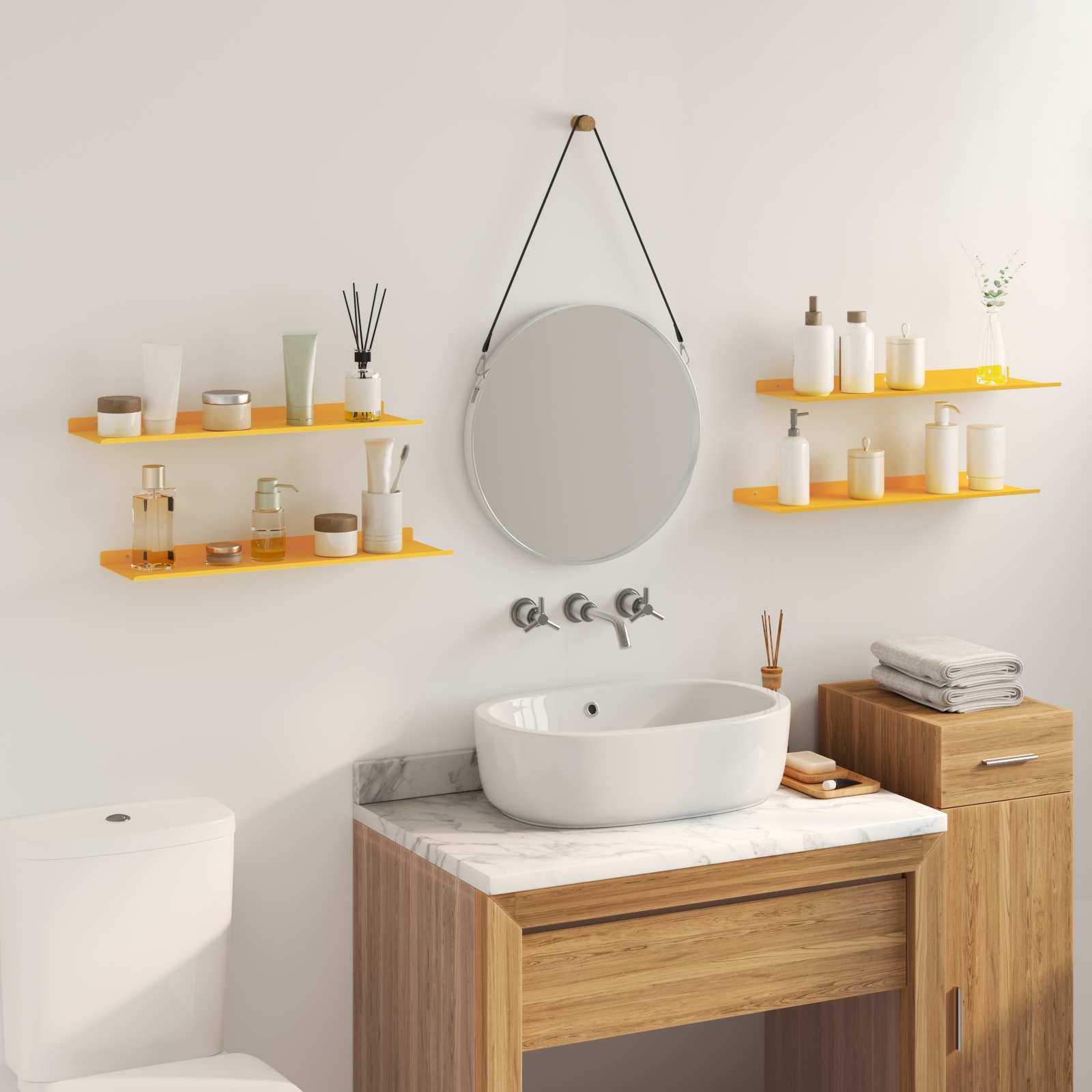Lebdeća polica Zidne 4 pcs Žuta 60 x 18 x 2,5 cm Čelik