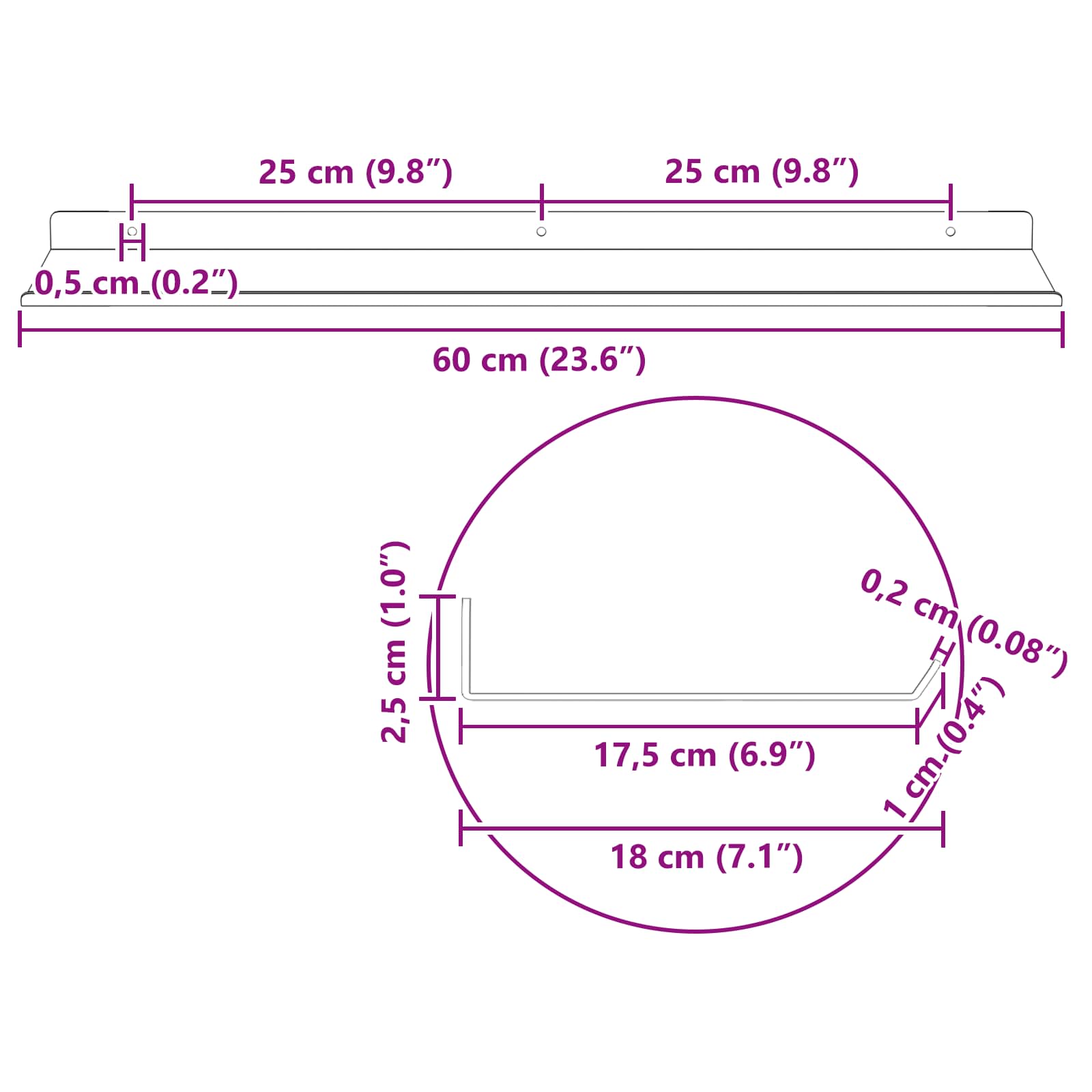 Lebdeća polica Zidne 4 pcs Žuta 60 x 18 x 2,5 cm Čelik