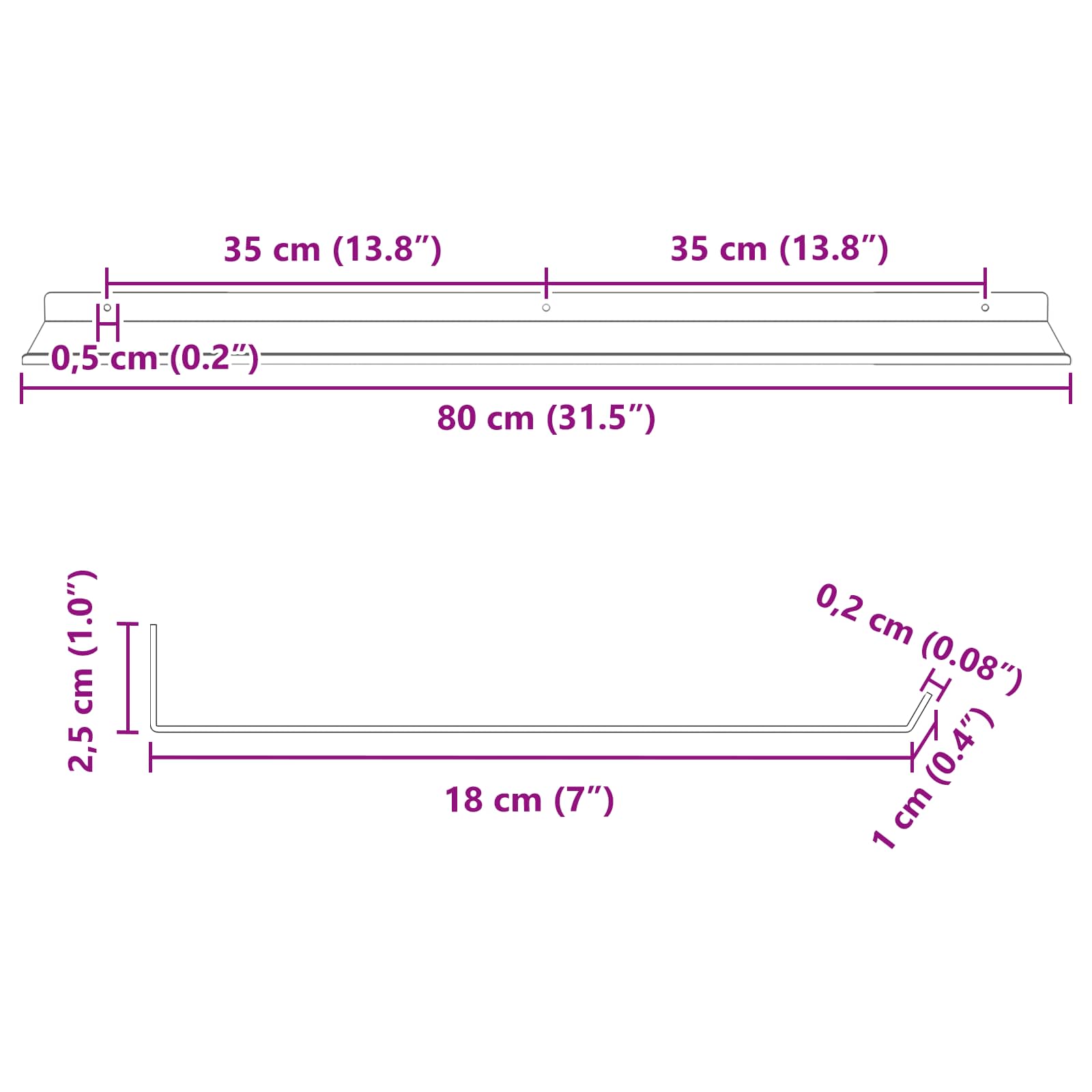 Lebdeća polica Zidne 2 pcs Antracit 80 x 18 x 2,5 cm Čelik