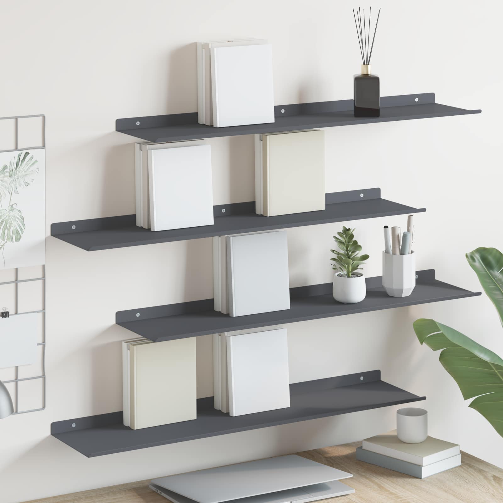 Lebdeća polica Zidne 4 pcs Antracit 80 x 18 x 2,5 cm Čelik