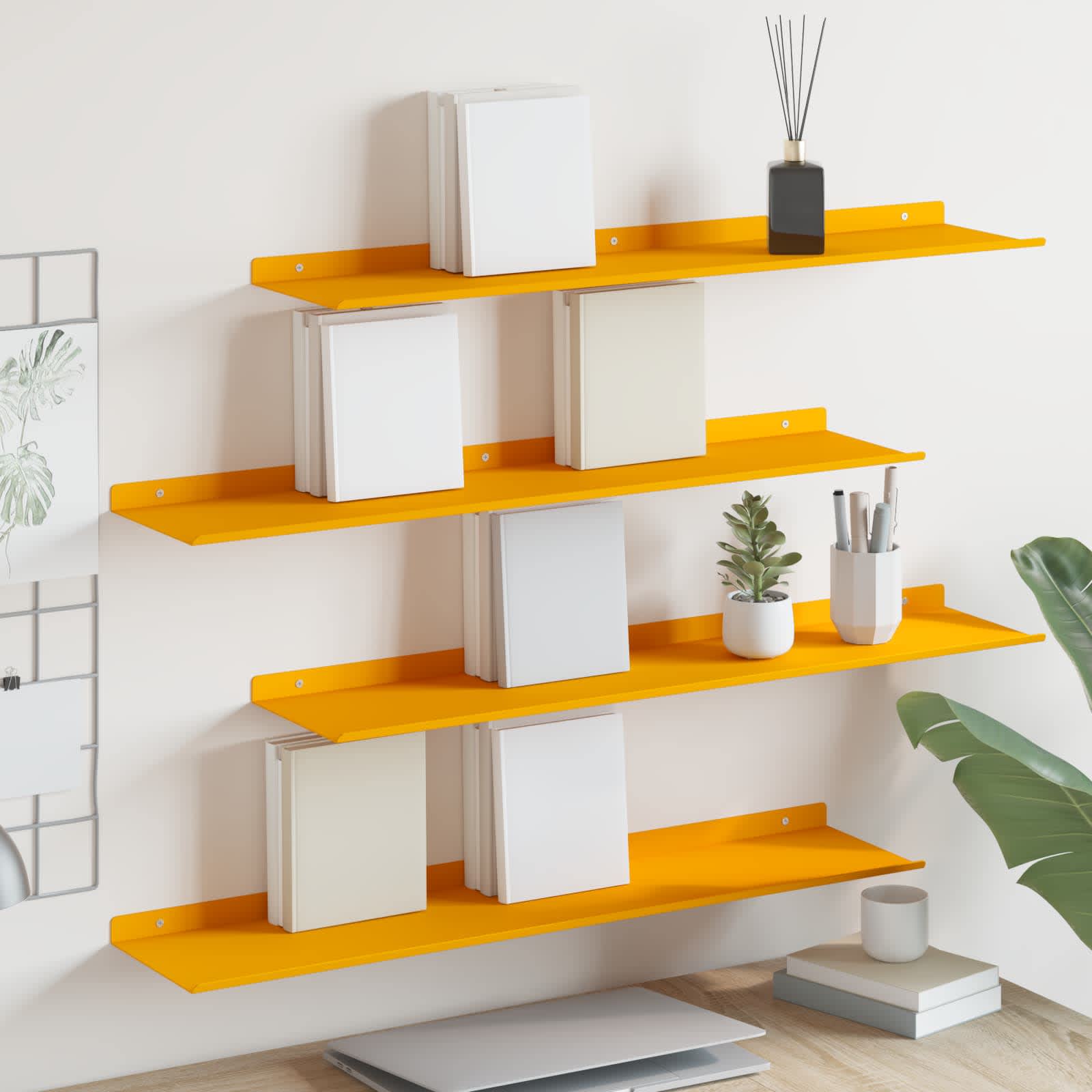 Lebdeća polica Zidne 4 pcs Žuta 80 x 18 x 2,5 cm Čelik