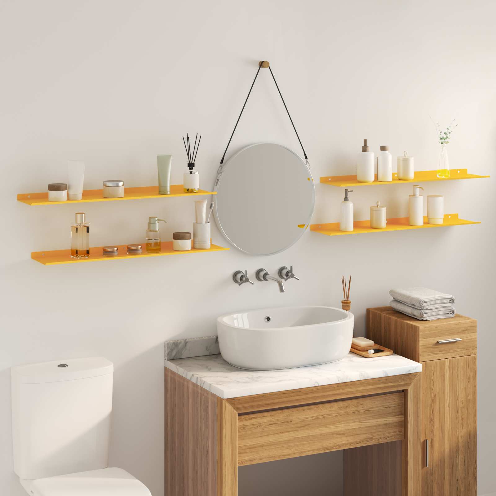 Lebdeća polica Zidne 4 pcs Žuta 80 x 18 x 2,5 cm Čelik