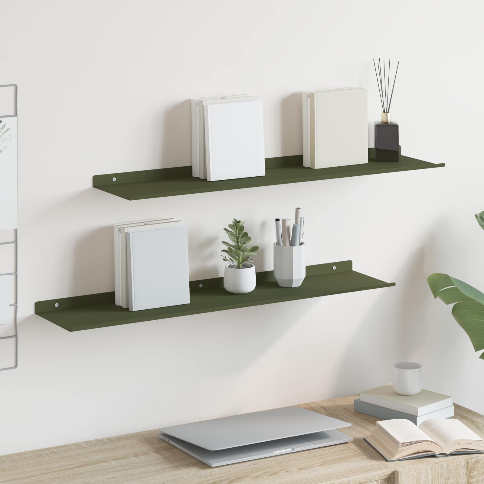 Lebdeća polica 2 pcs Maslinasto zelena 80 x 18 x 2,5 cm Čelik