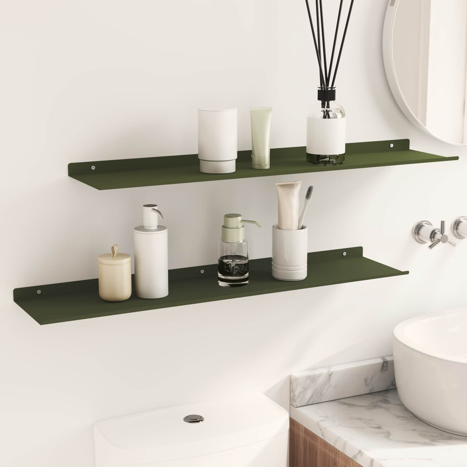 Lebdeća polica 2 pcs Maslinasto zelena 80 x 18 x 2,5 cm Čelik