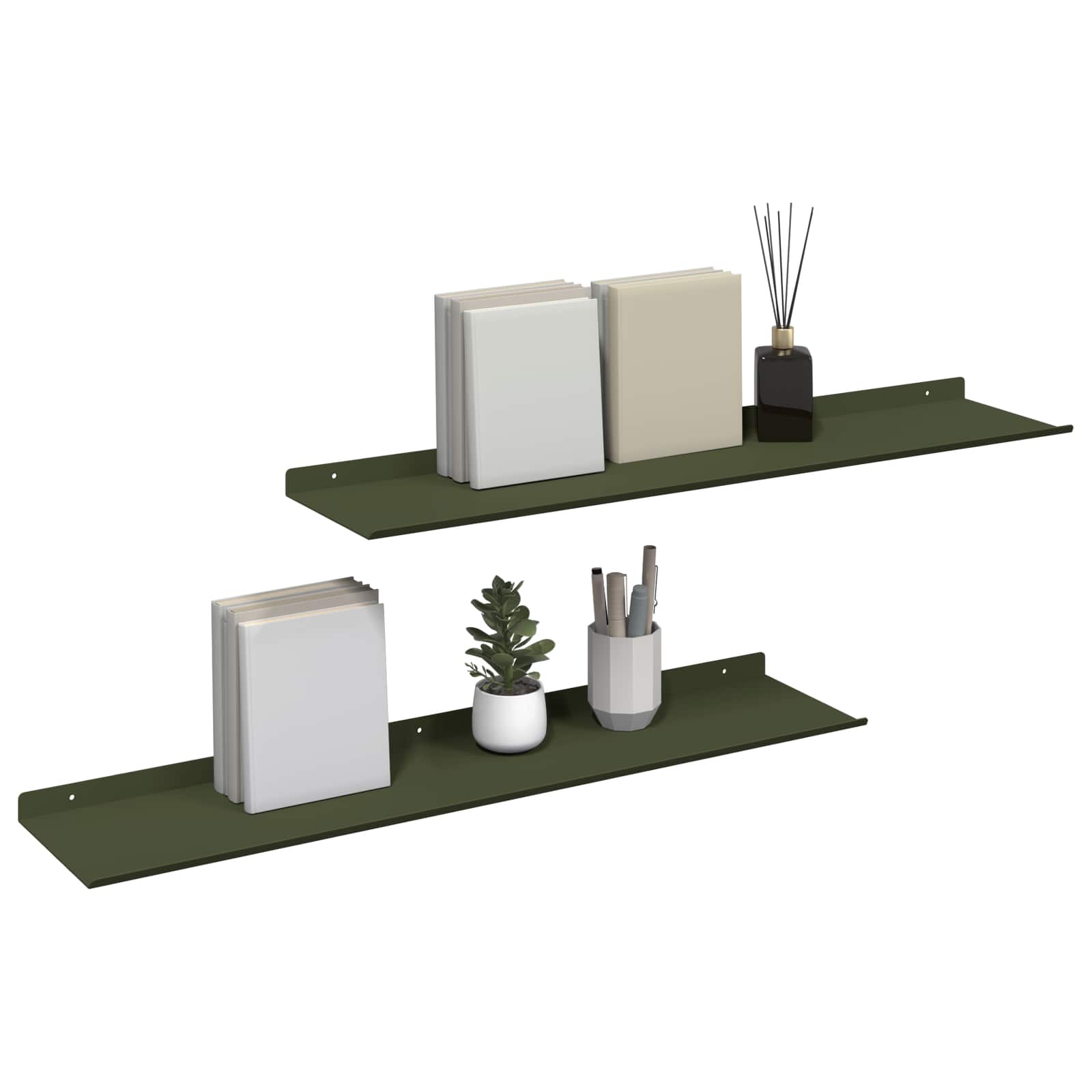 Lebdeća polica 2 pcs Maslinasto zelena 80 x 18 x 2,5 cm Čelik