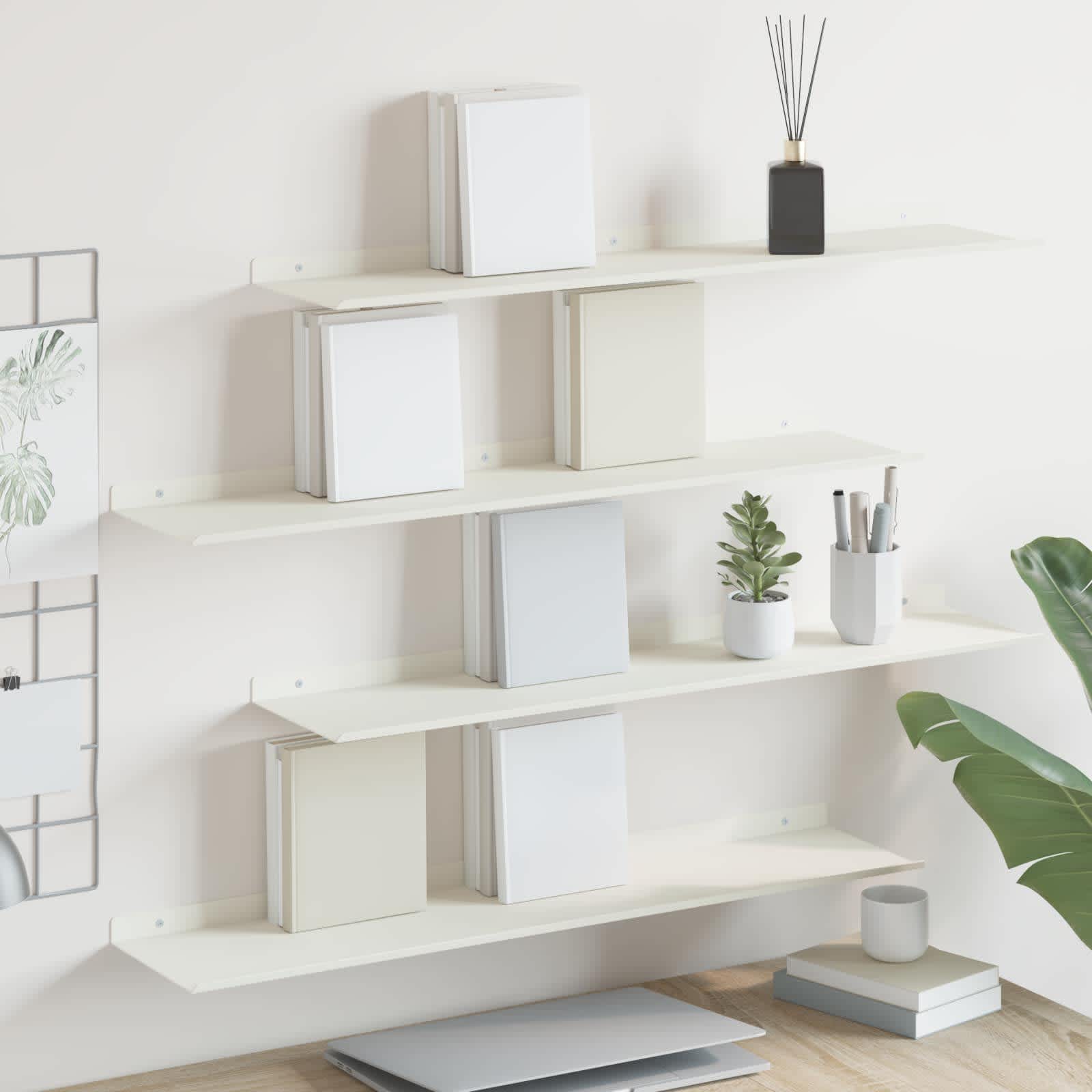 Lebdeća polica Zidne 4 pcs Bijeli 80 x 18 x 2,5 cm Čelik