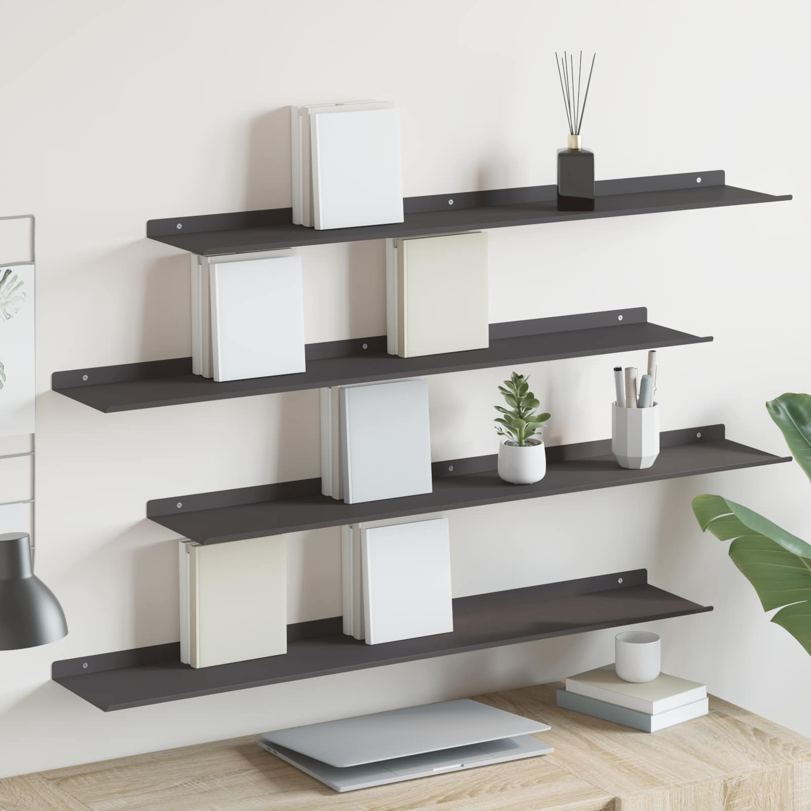 Lebdeća polica Zidne 4 pcs Crna 100 x 18 x 2,5 cm Čelik