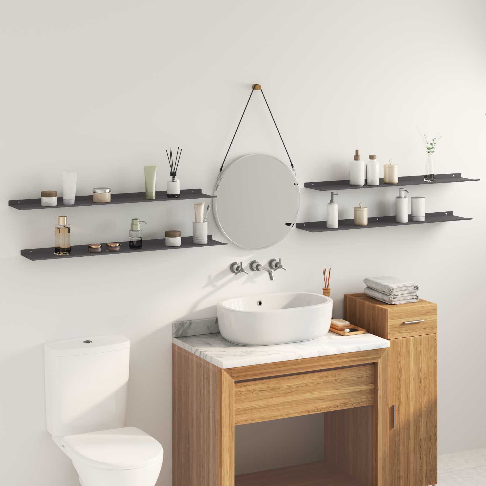 Lebdeća polica Zidne 4 pcs Crna 100 x 18 x 2,5 cm Čelik