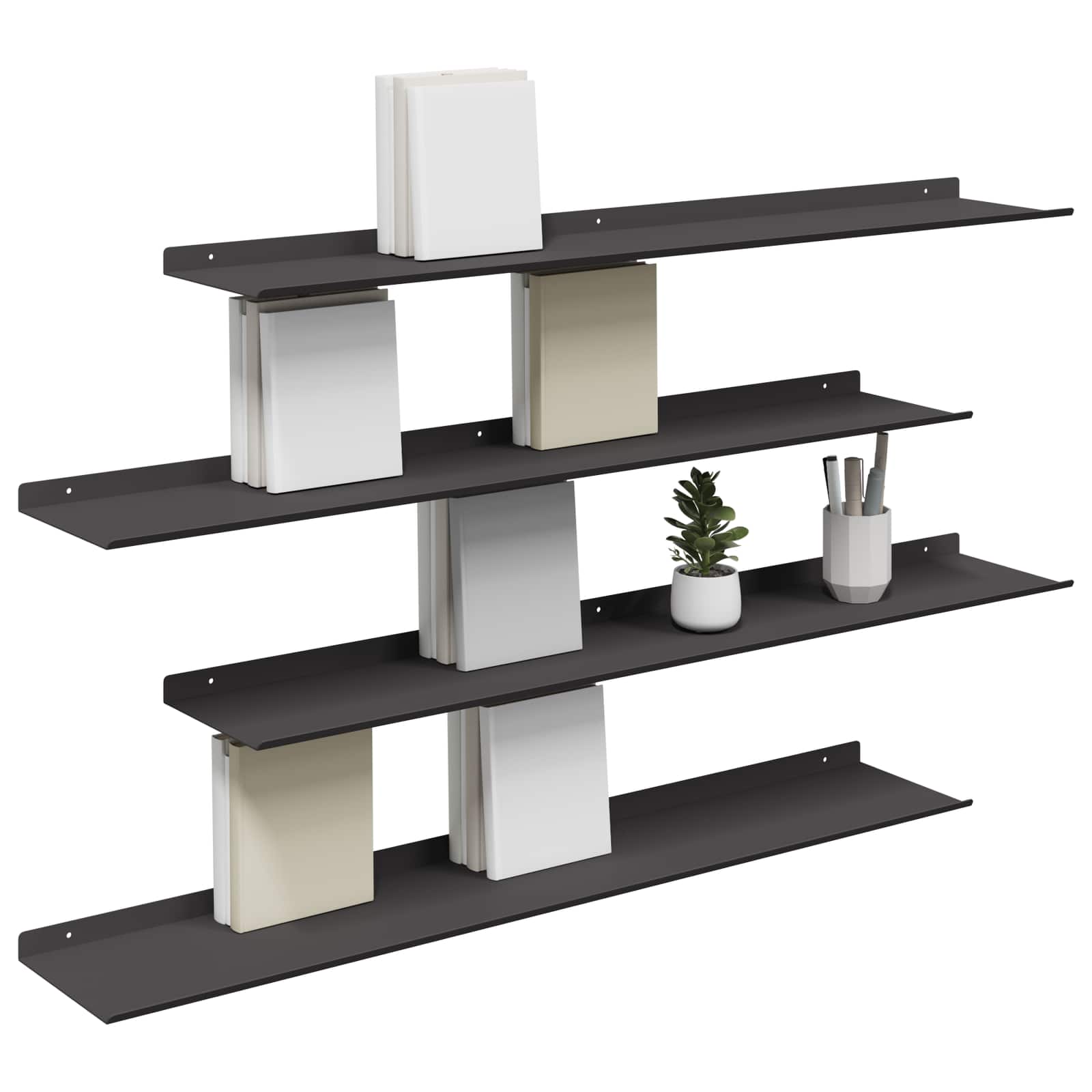 Lebdeća polica Zidne 4 pcs Crna 100 x 18 x 2,5 cm Čelik