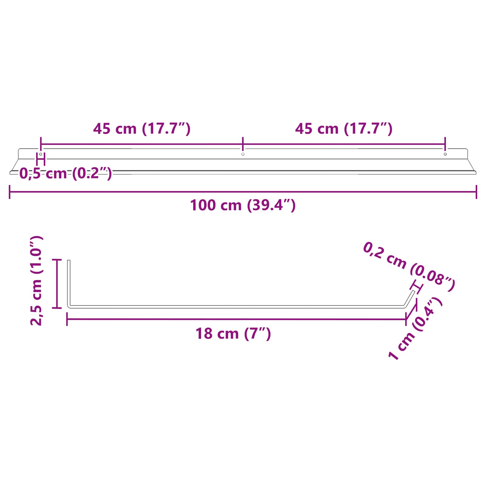 Lebdeća polica Zidne 4 pcs Crna 100 x 18 x 2,5 cm Čelik