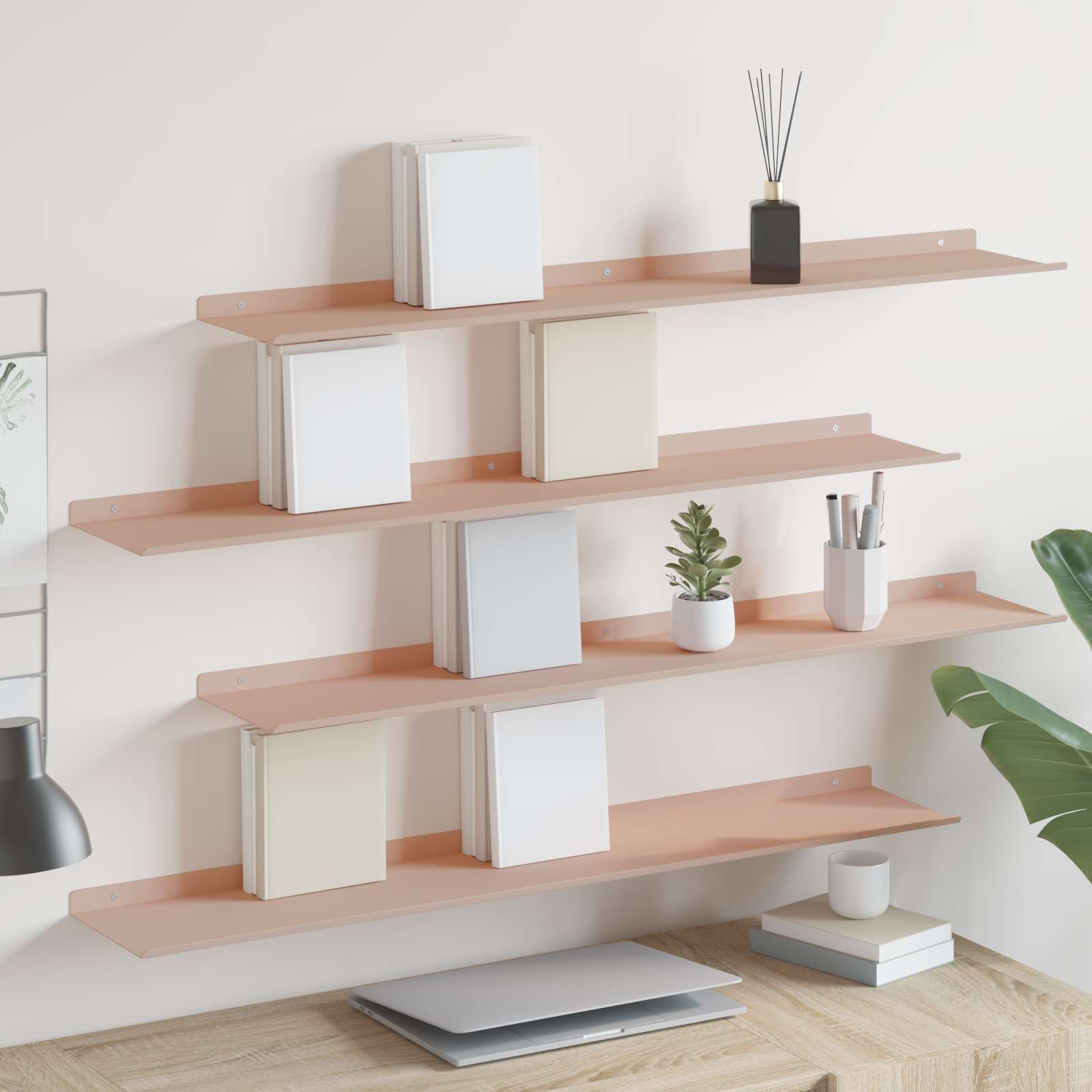 Lebdeća polica Zidne 4 pcs Ružičasta 100 x 18 x 2,5 cm Čelik