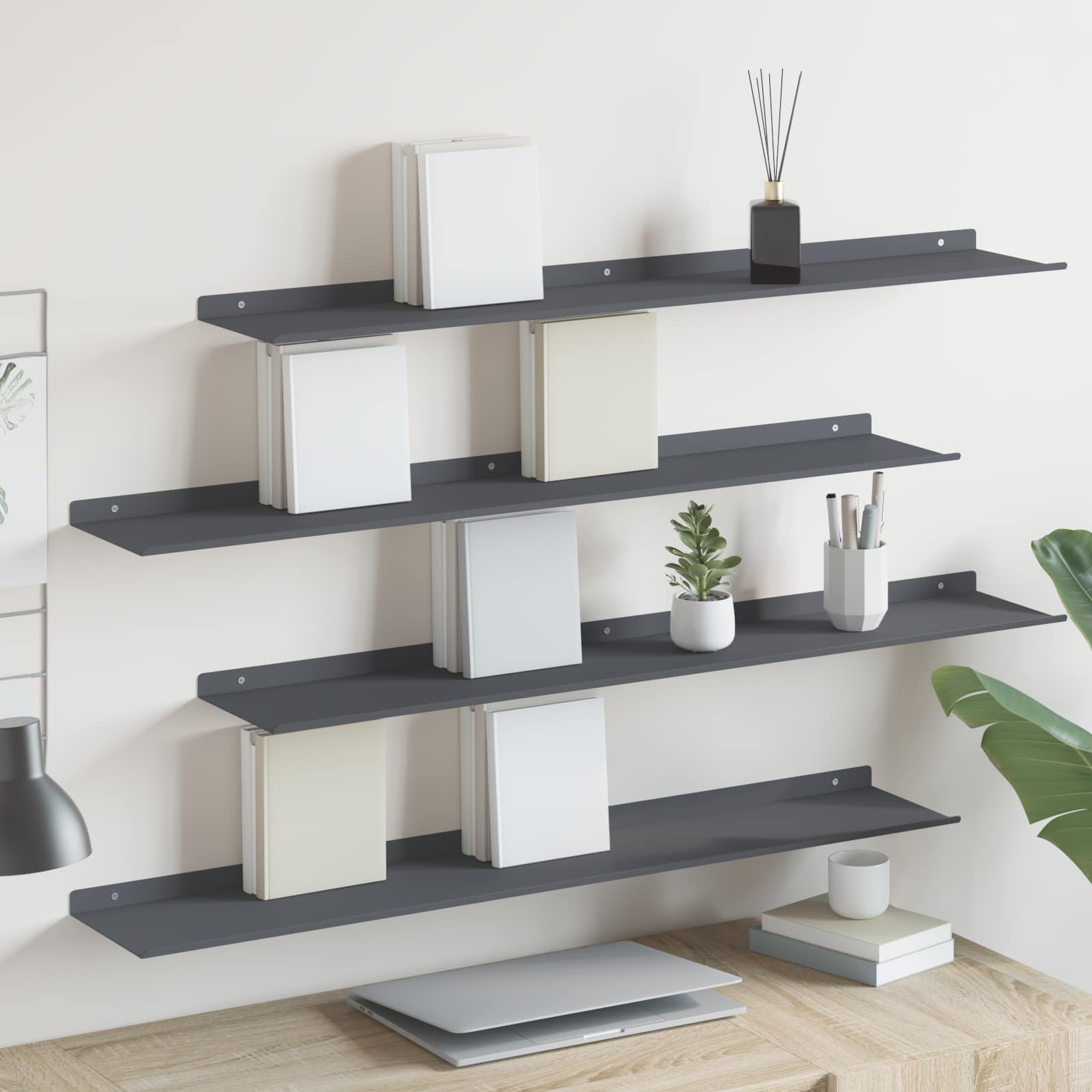 Lebdeća polica Zidne 4 pcs Antracit 100 x 18 x 2,5 cm Čelik