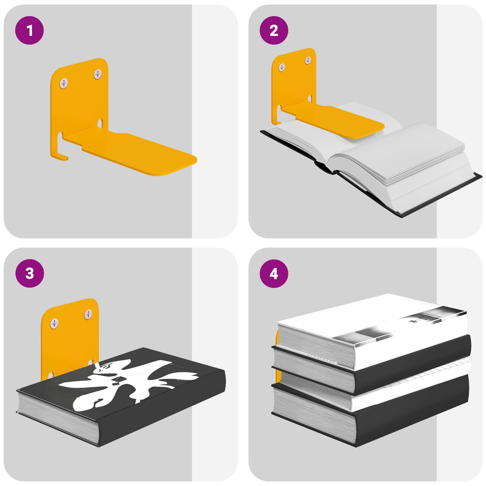 Lebdeća polica s policom Zidne 4 pcs Žuta 6 x 10,8 x 6,6 cm