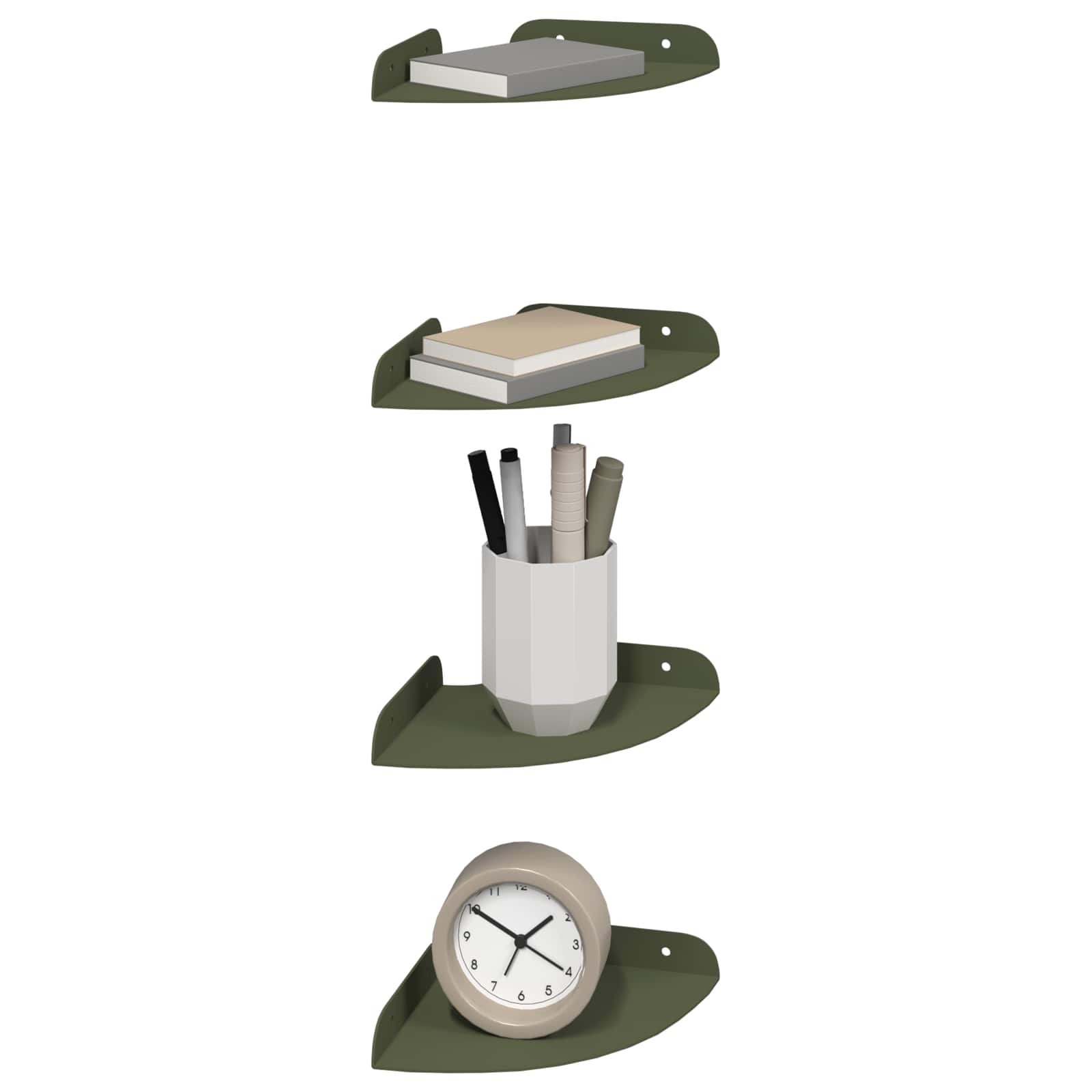 Lebdeća polica s policom 4 pcs Maslinasto zelena 15 x 15 x 2 cm